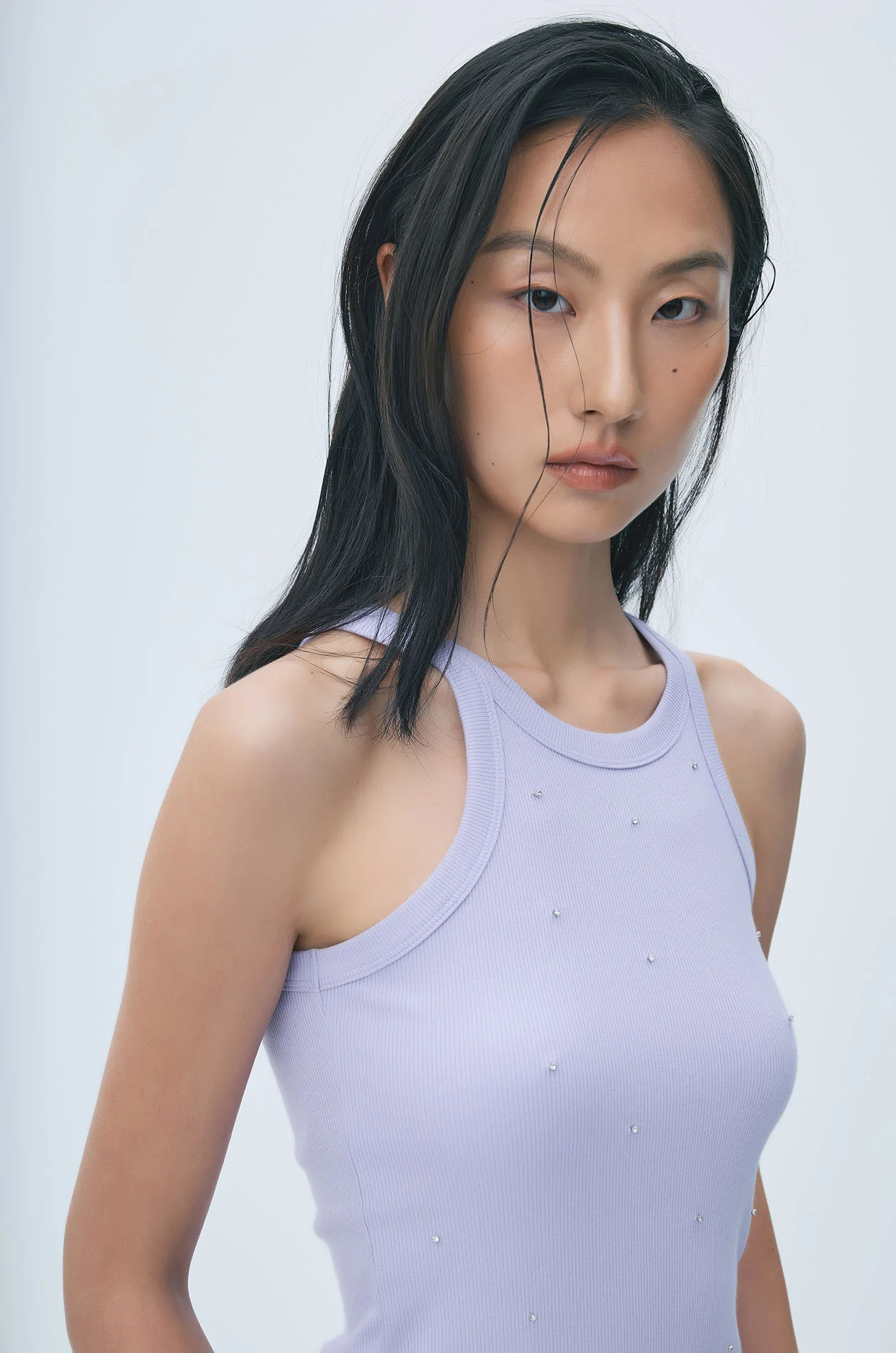 Rhinestone Ribbed Tank Top in Purple - Image 3
