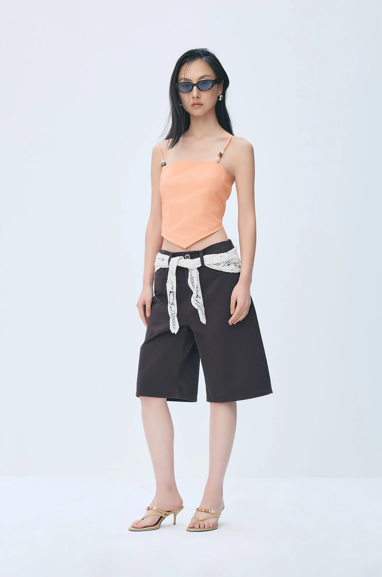 Bermuda Shorts with Crochet Waist Scarf