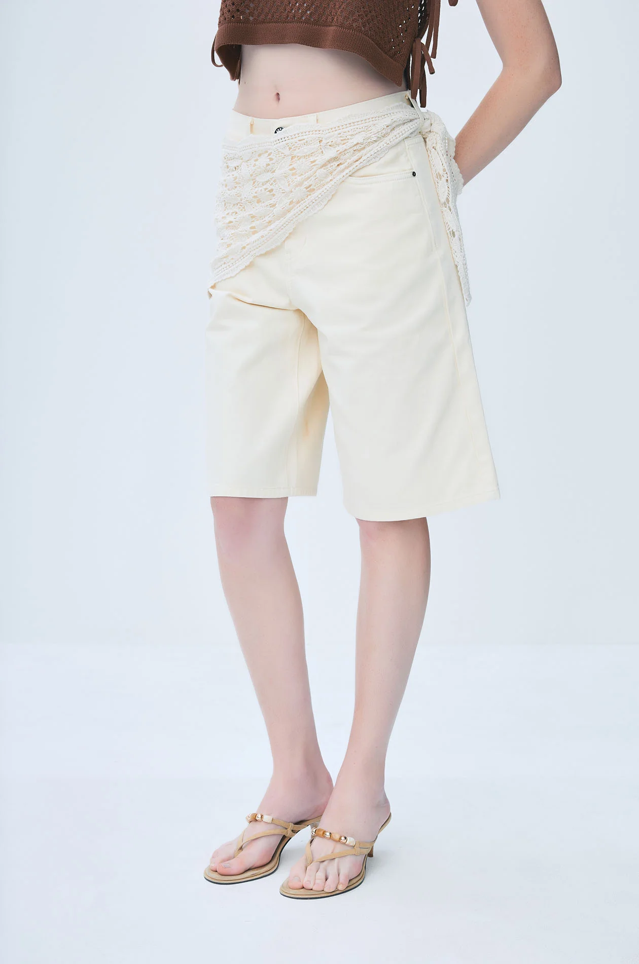 Bermuda Shorts with Crochet Waist Scarf - Image 3