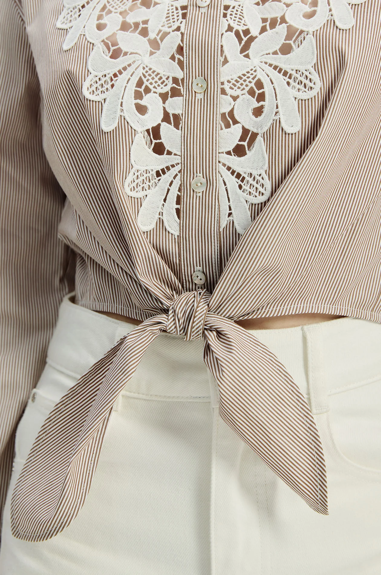 Lace Panel Striped Cropped Shirt - Image 4