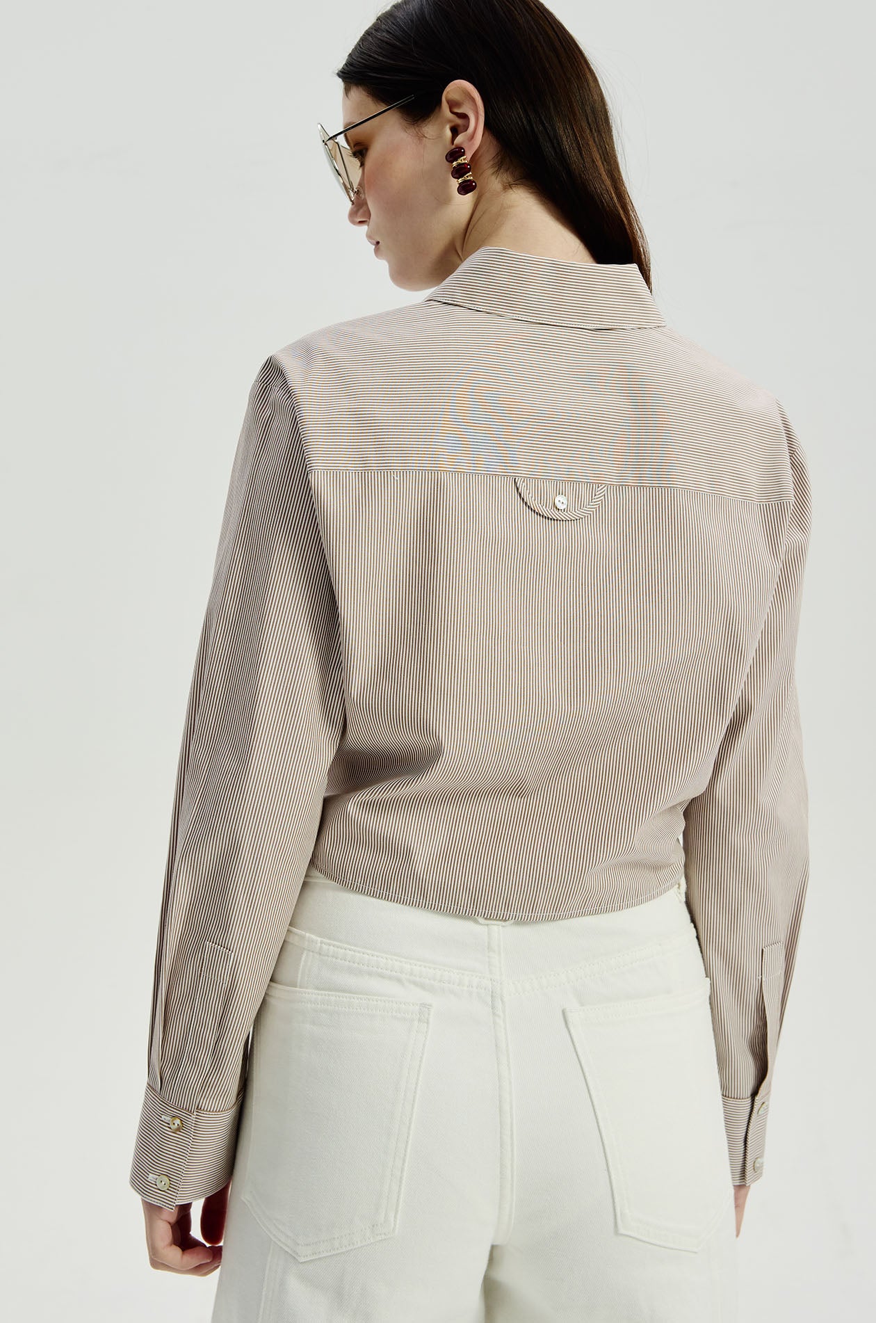 Lace Panel Striped Cropped Shirt - Image 6