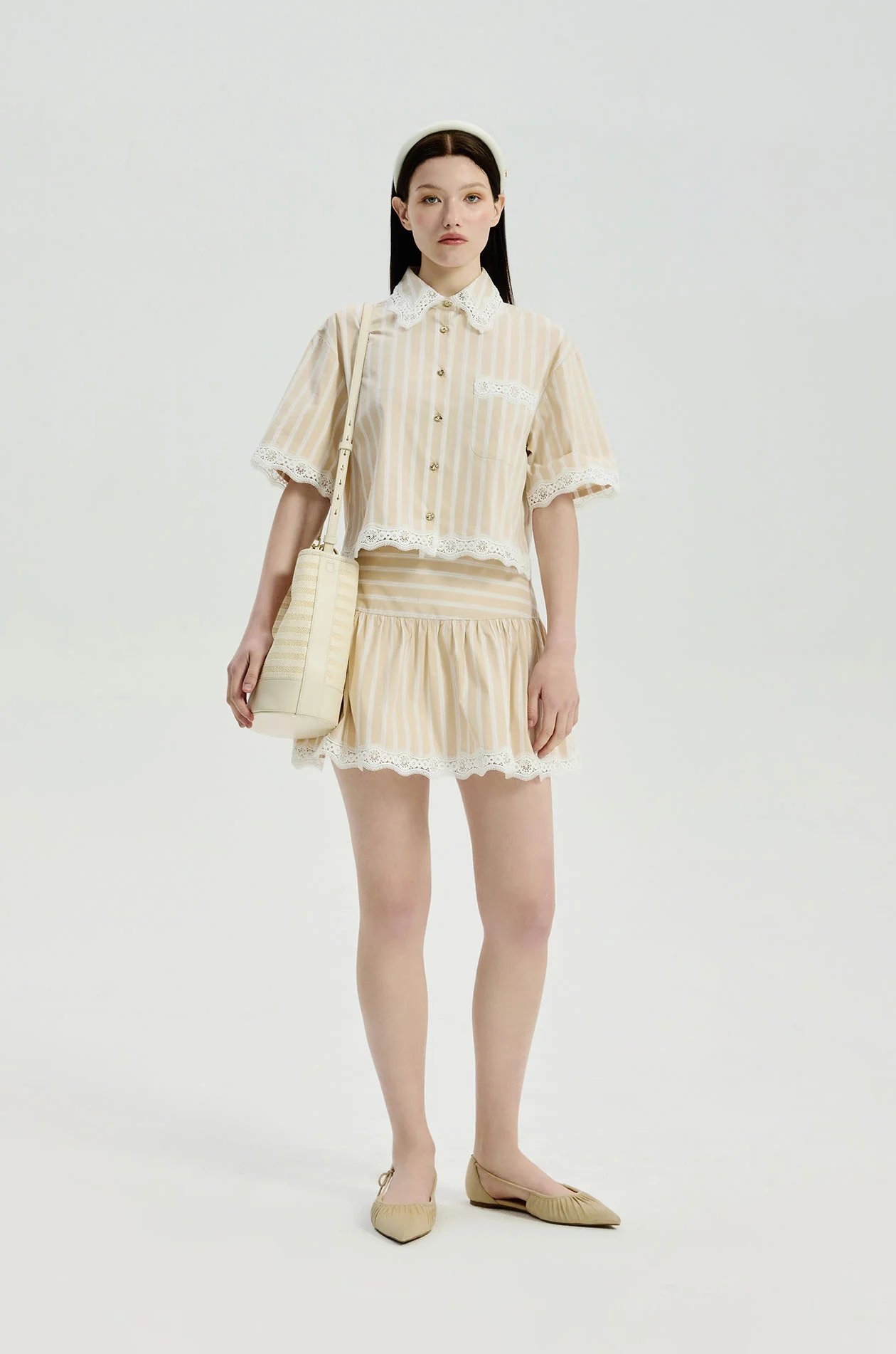 Crochet Trim Striped Boxy Shirt