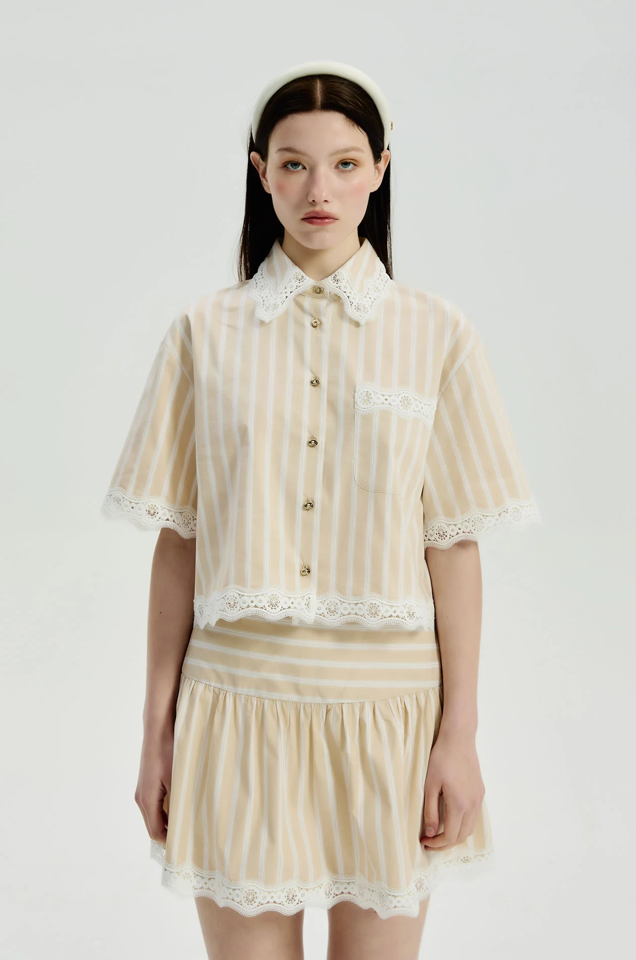 Crochet Trim Striped Mini Skirt - Image 2