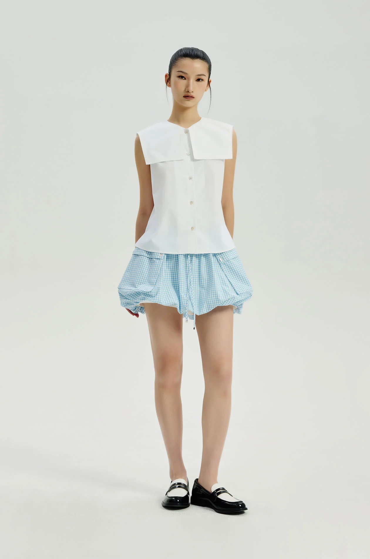Gingham Cargo Bubble Mini Skirt