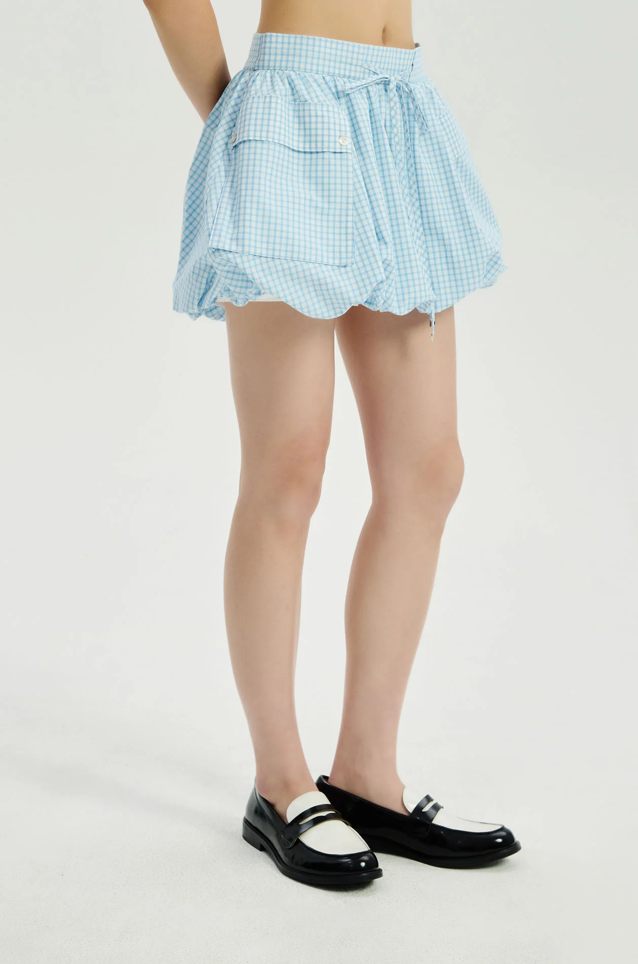 Gingham Cargo Bubble Mini Skirt - Image 2