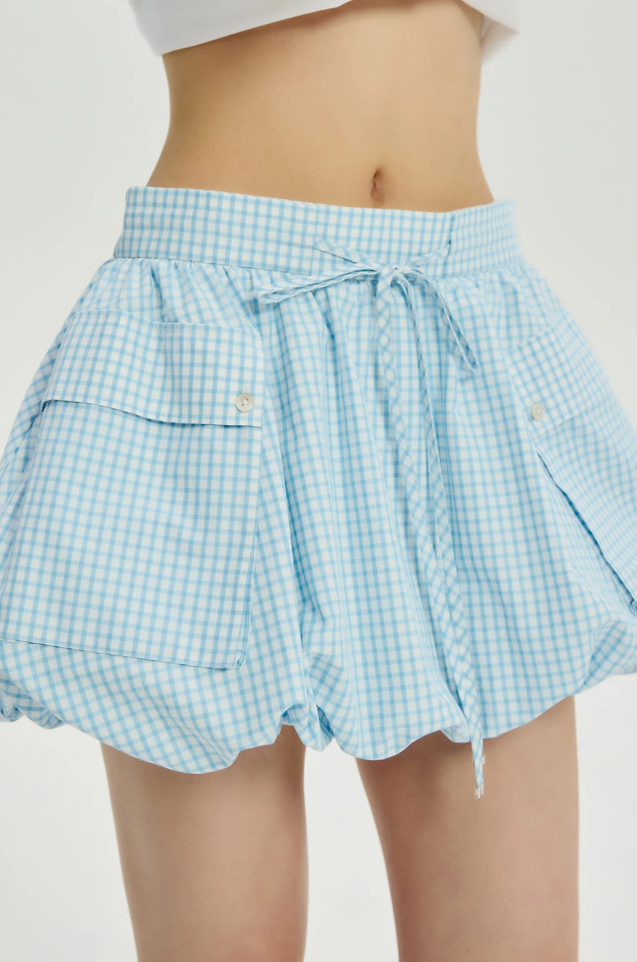 Gingham Cargo Bubble Mini Skirt - Image 3
