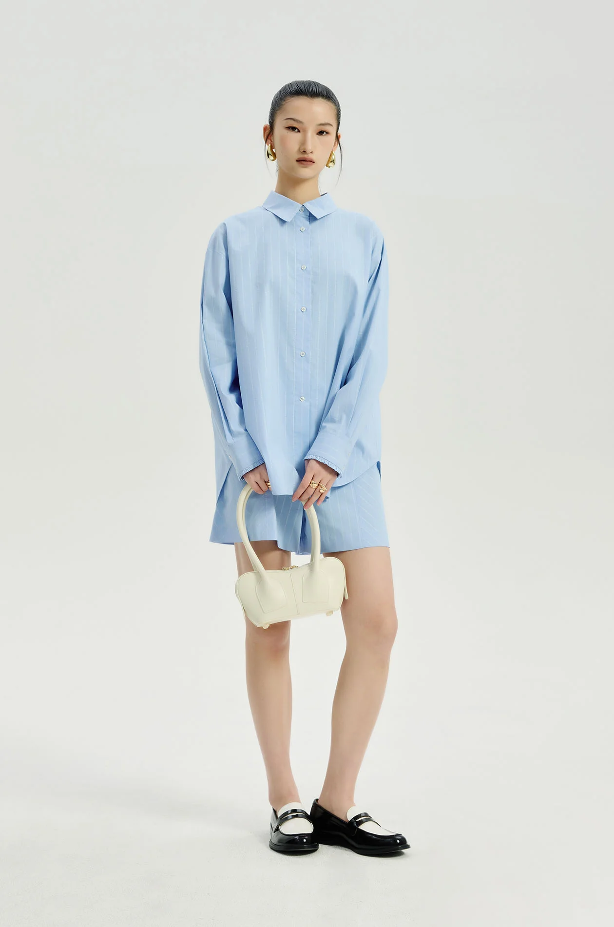 Oversized Metallic-Stripe Poplin Shirt