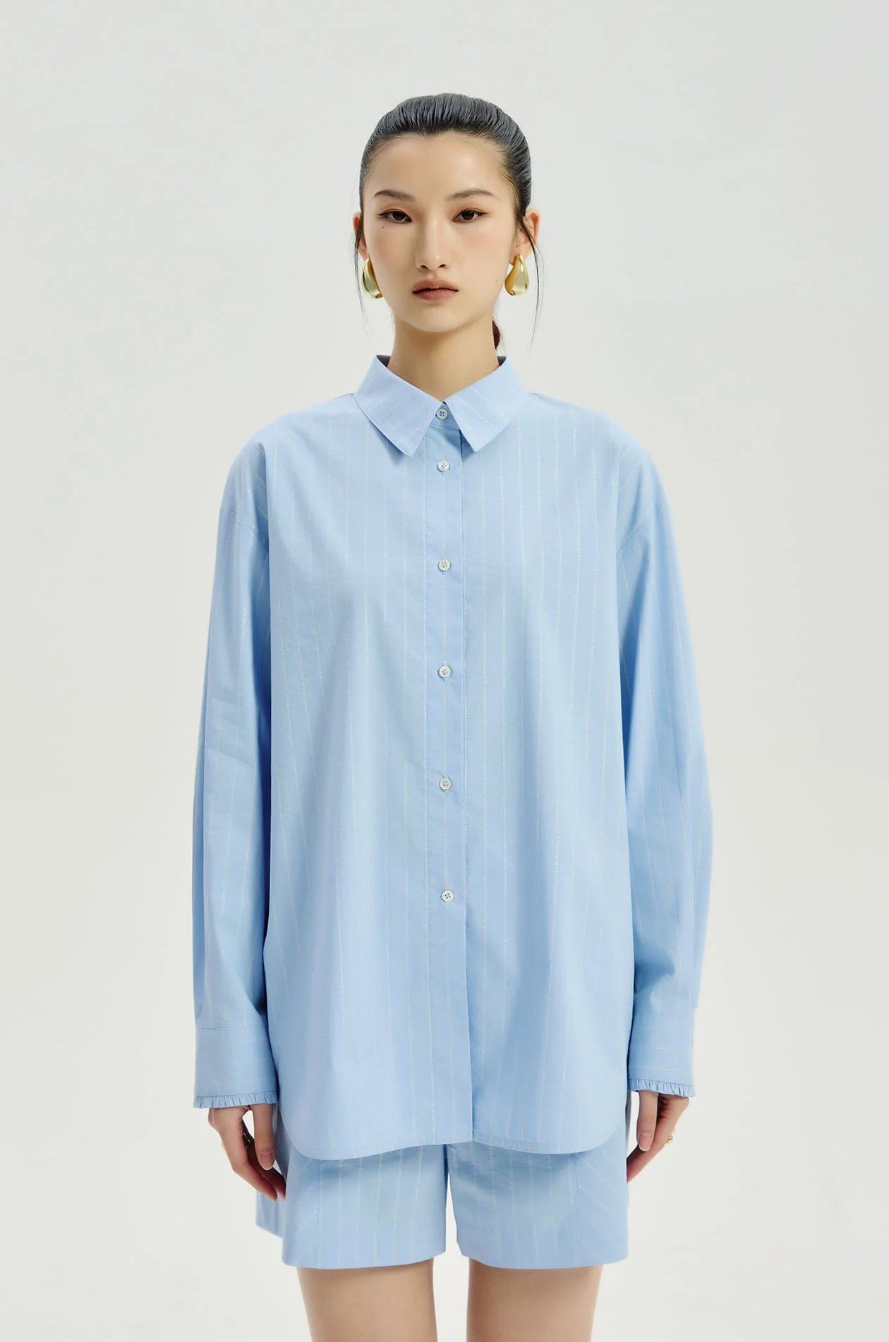 Oversized Metallic-Stripe Poplin Shirt - Image 2
