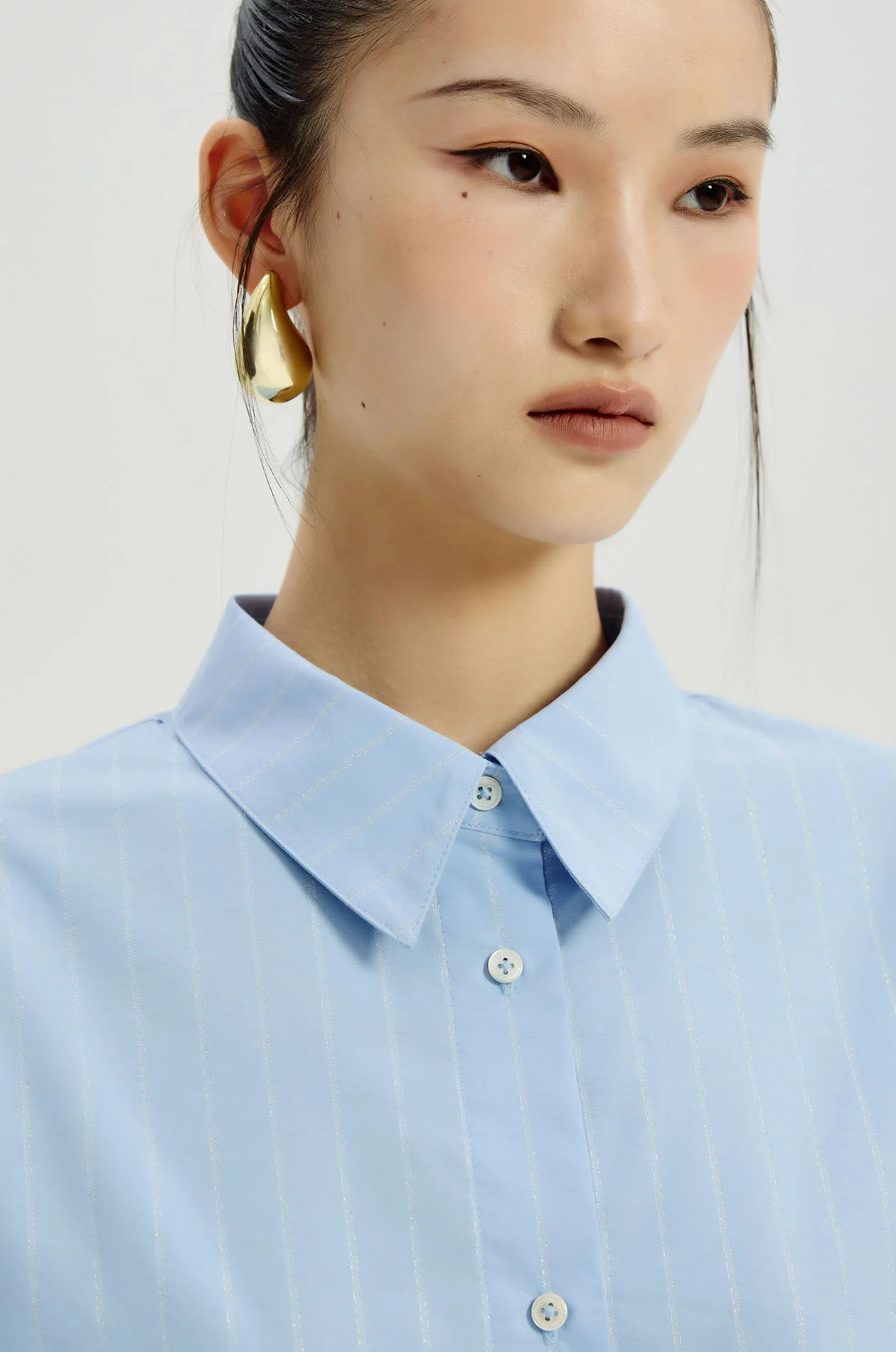 Oversized Metallic-Stripe Poplin Shirt - Image 3