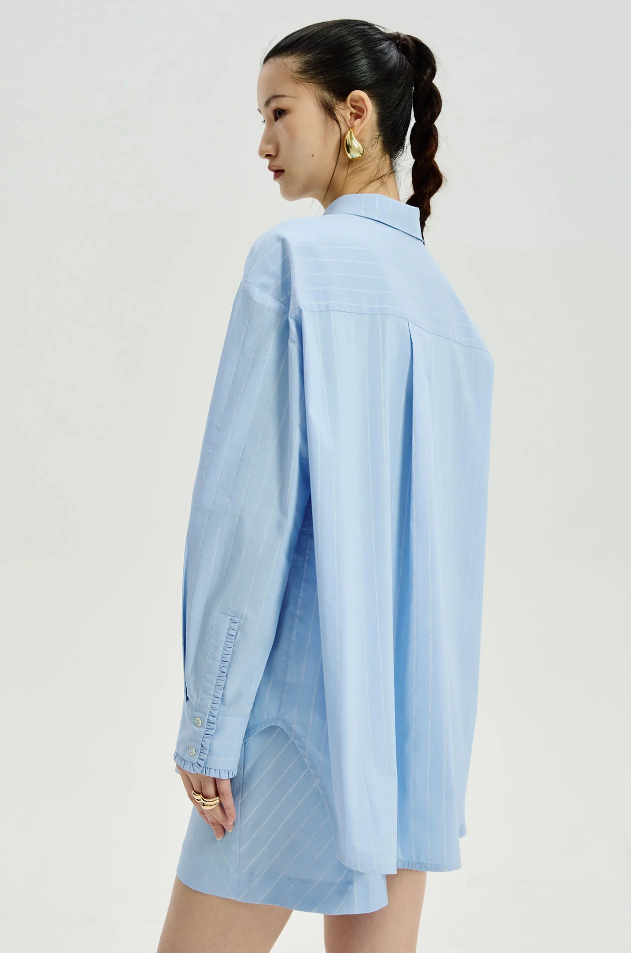 Oversized Metallic-Stripe Poplin Shirt - Image 5