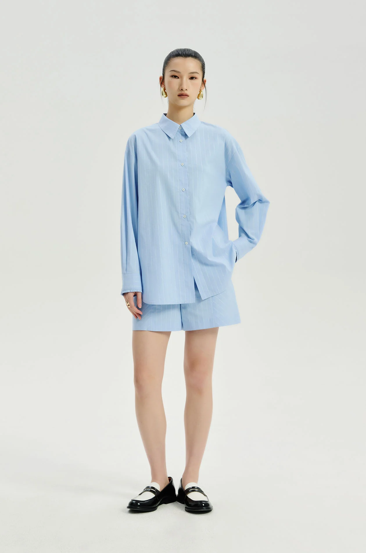 Metallic-Stripe Poplin Shorts