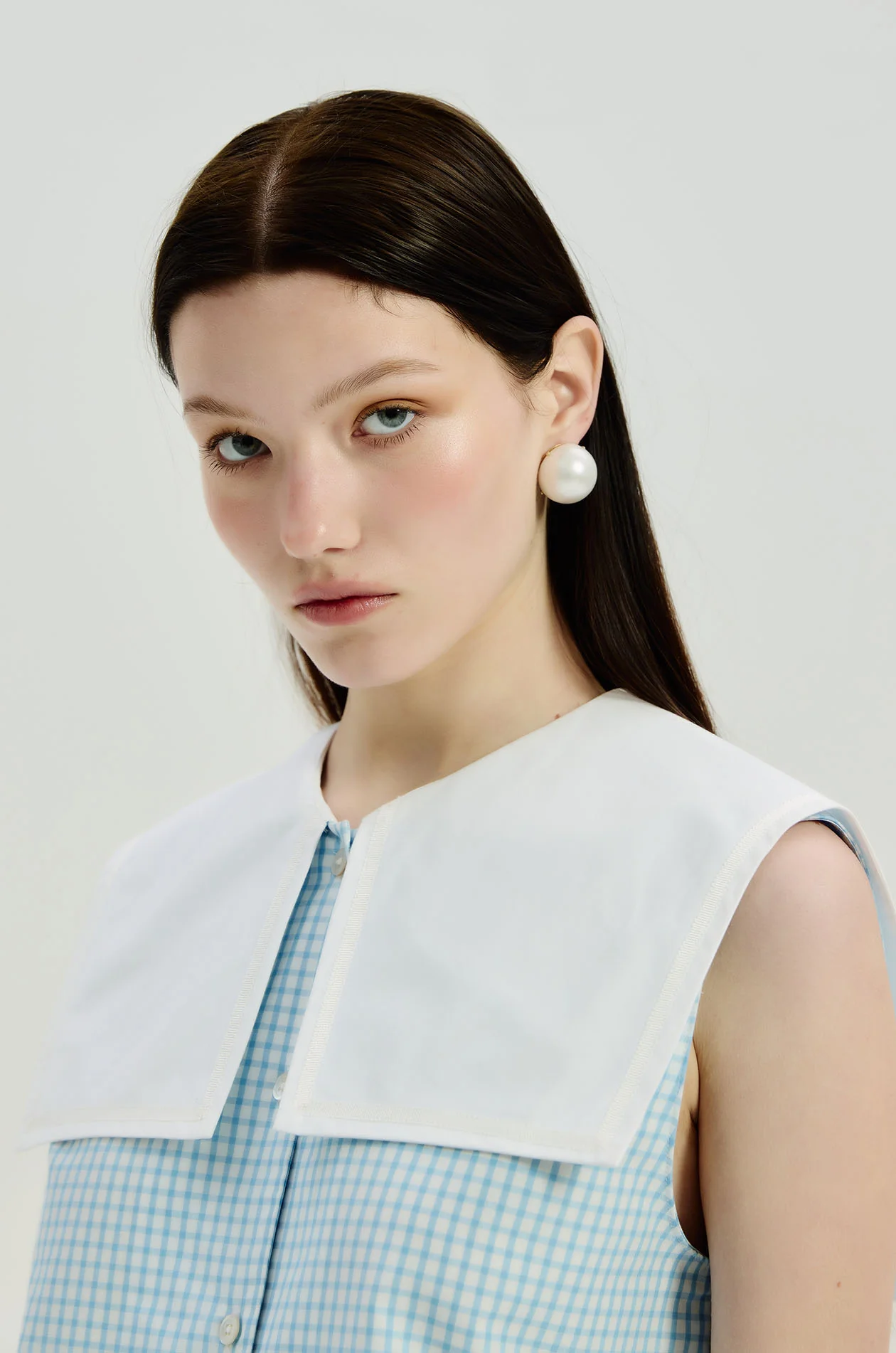 Gingham Sleeveless Sailor Blouse - Image 3