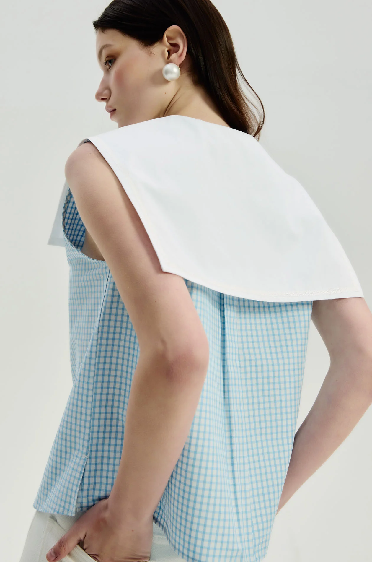 Gingham Sleeveless Sailor Blouse - Image 4
