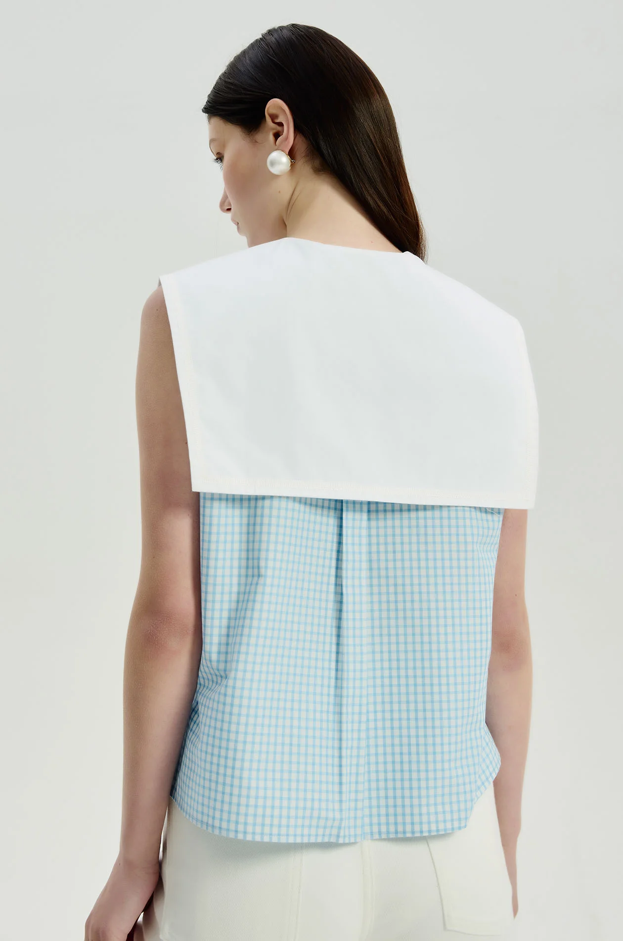 Gingham Sleeveless Sailor Blouse - Image 5
