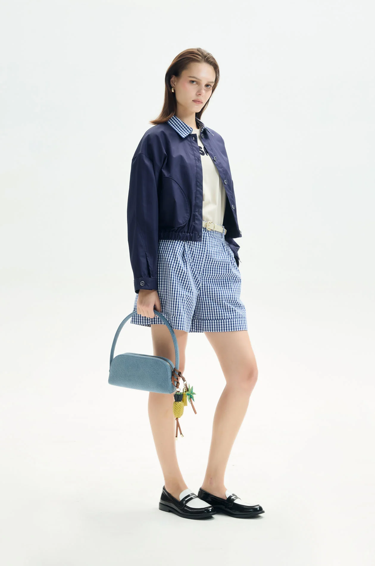 Plaid Collar Blouson Jacket