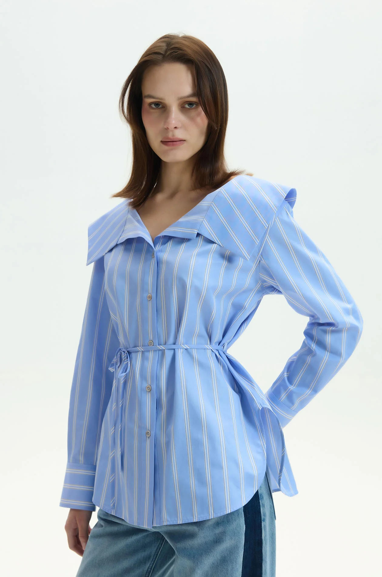 Waist-Tied Striped Shirt - Image 2