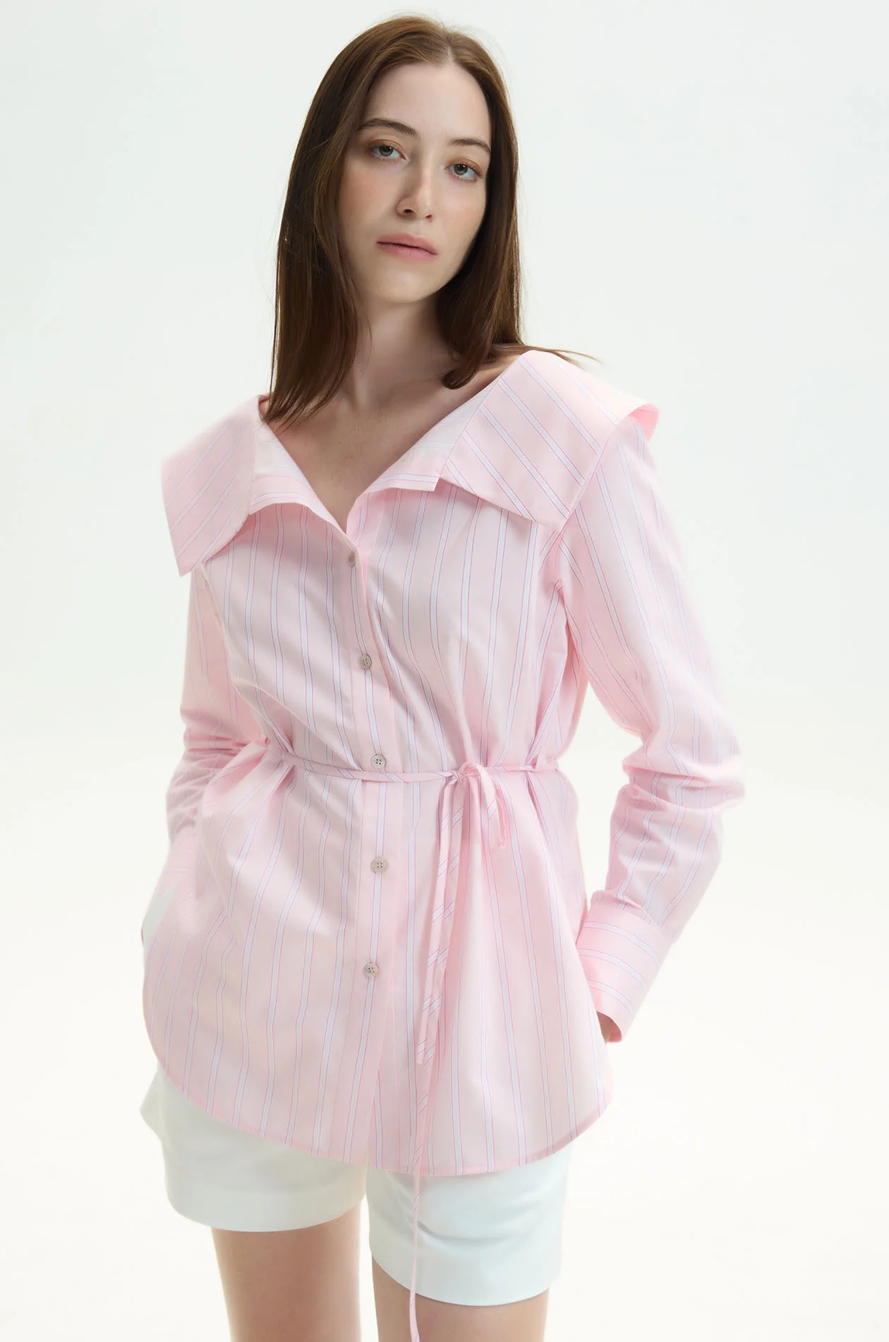 Waist-Tied Striped Shirt - Image 8