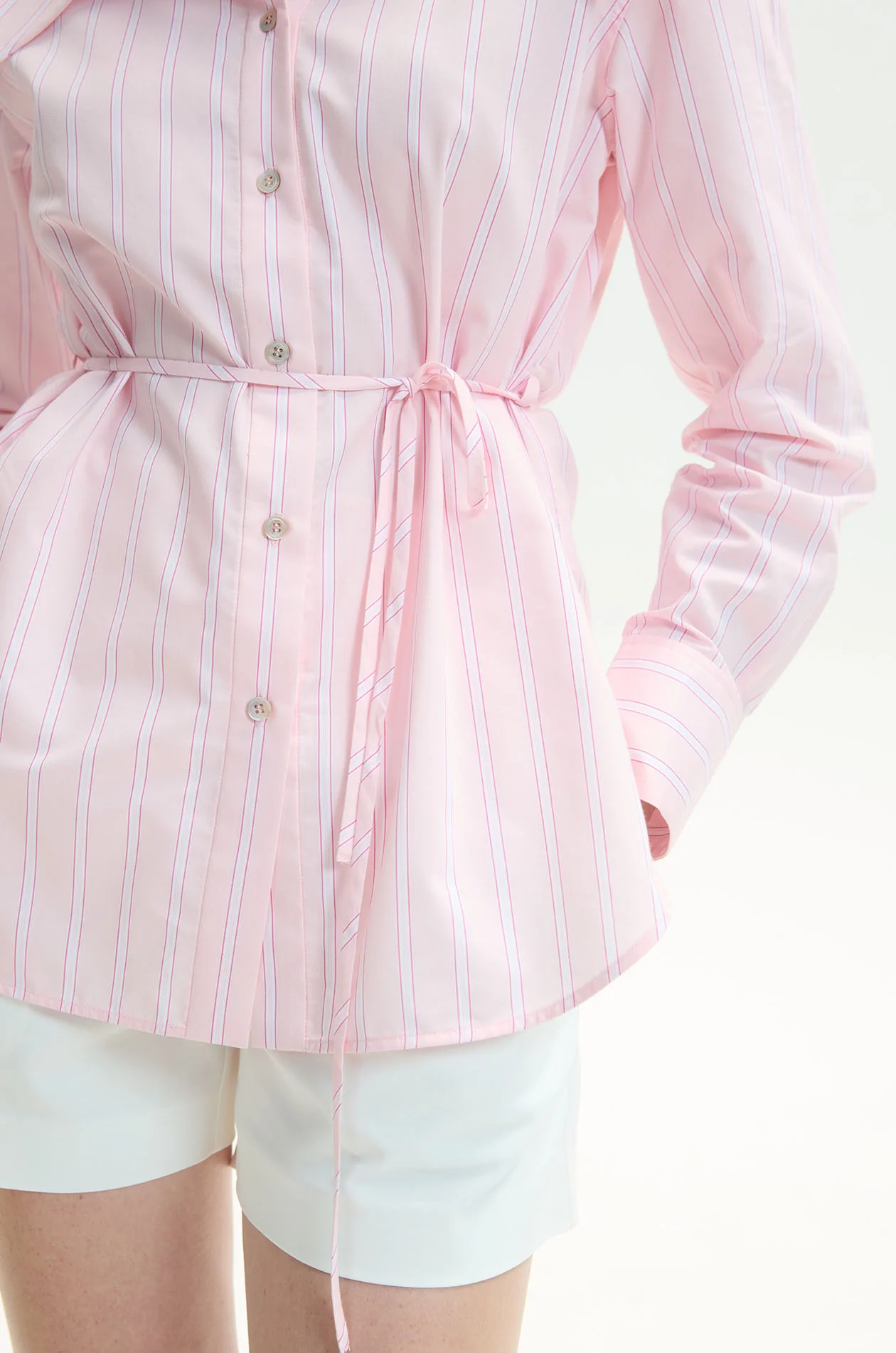Waist-Tied Striped Shirt - Image 9