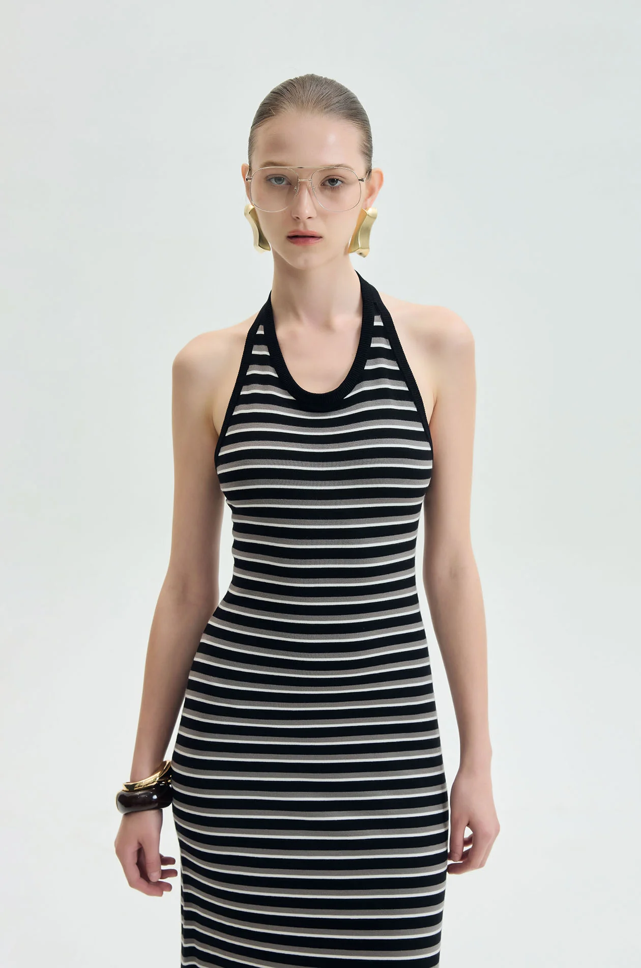 Striped Halter‑Neck Maxi Dress - Image 2
