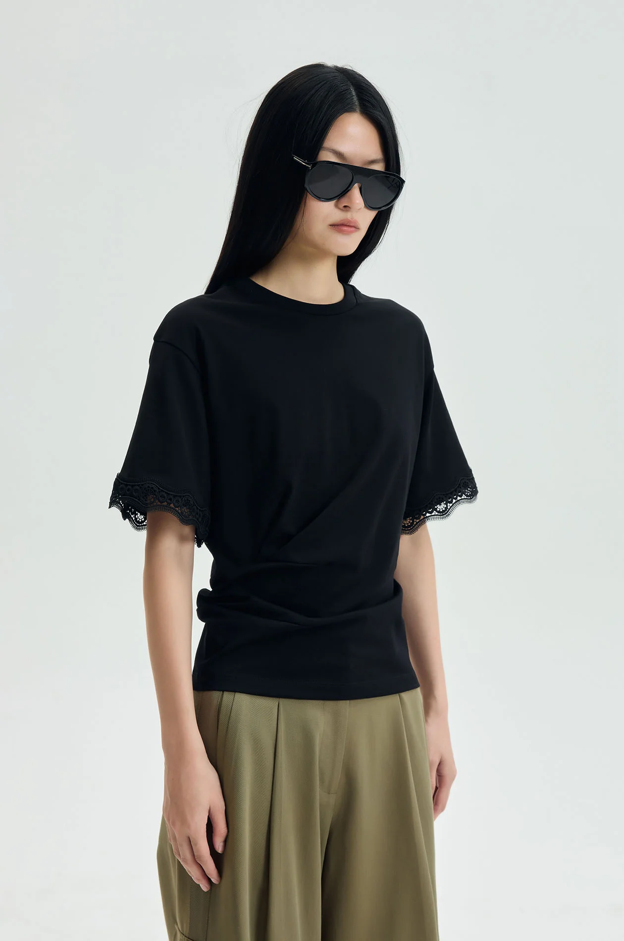 Lace Trim Waist-Defined T-Shirt - Image 2