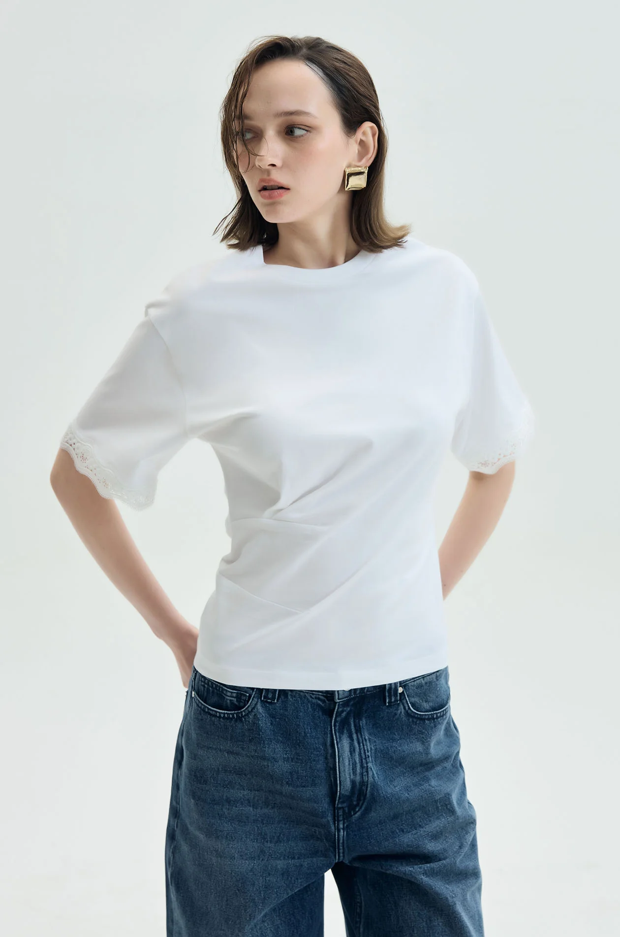 Lace Trim Waist-Defined T-Shirt - Image 7