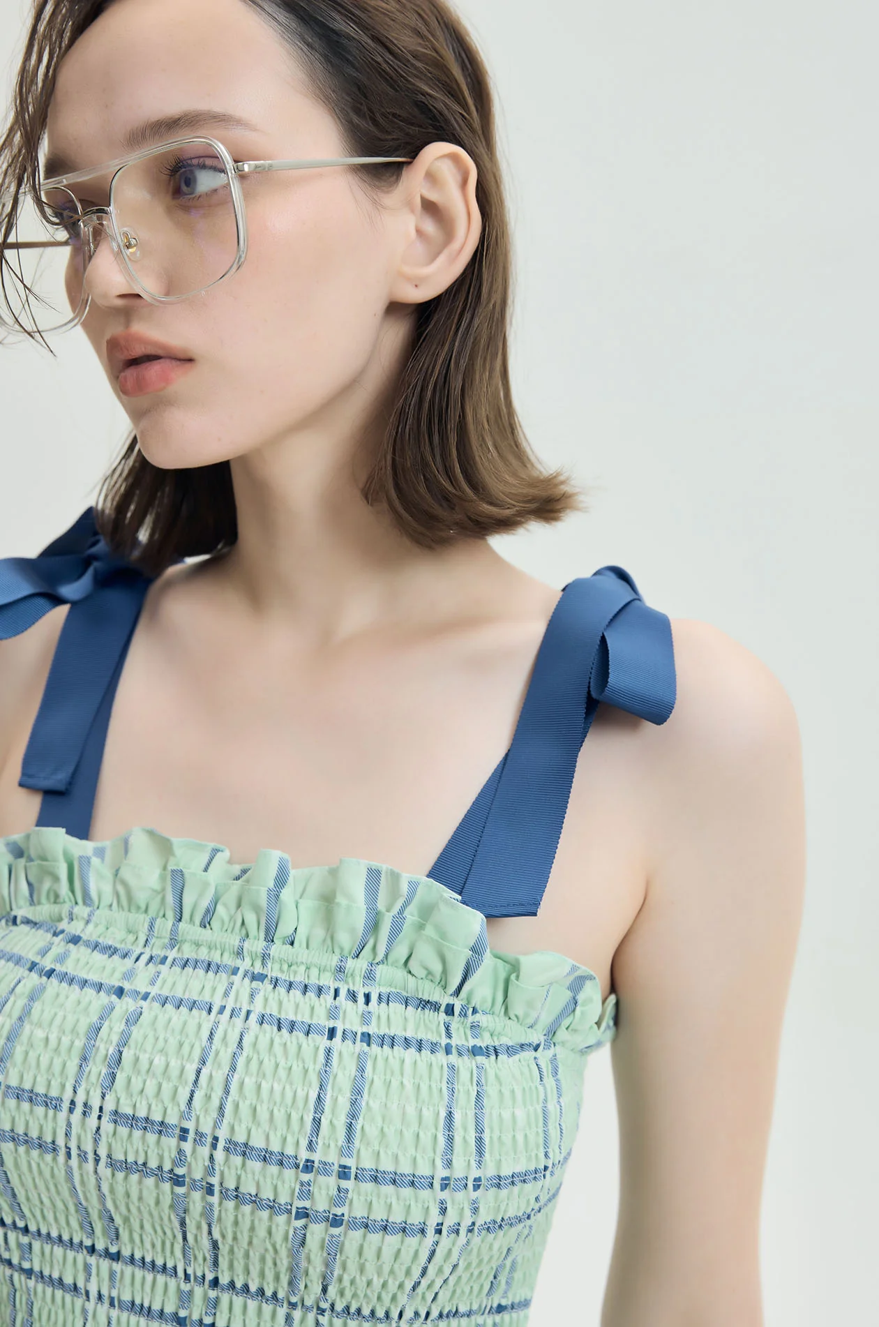 Tie-Strap Plaid Peplum Top - Image 3