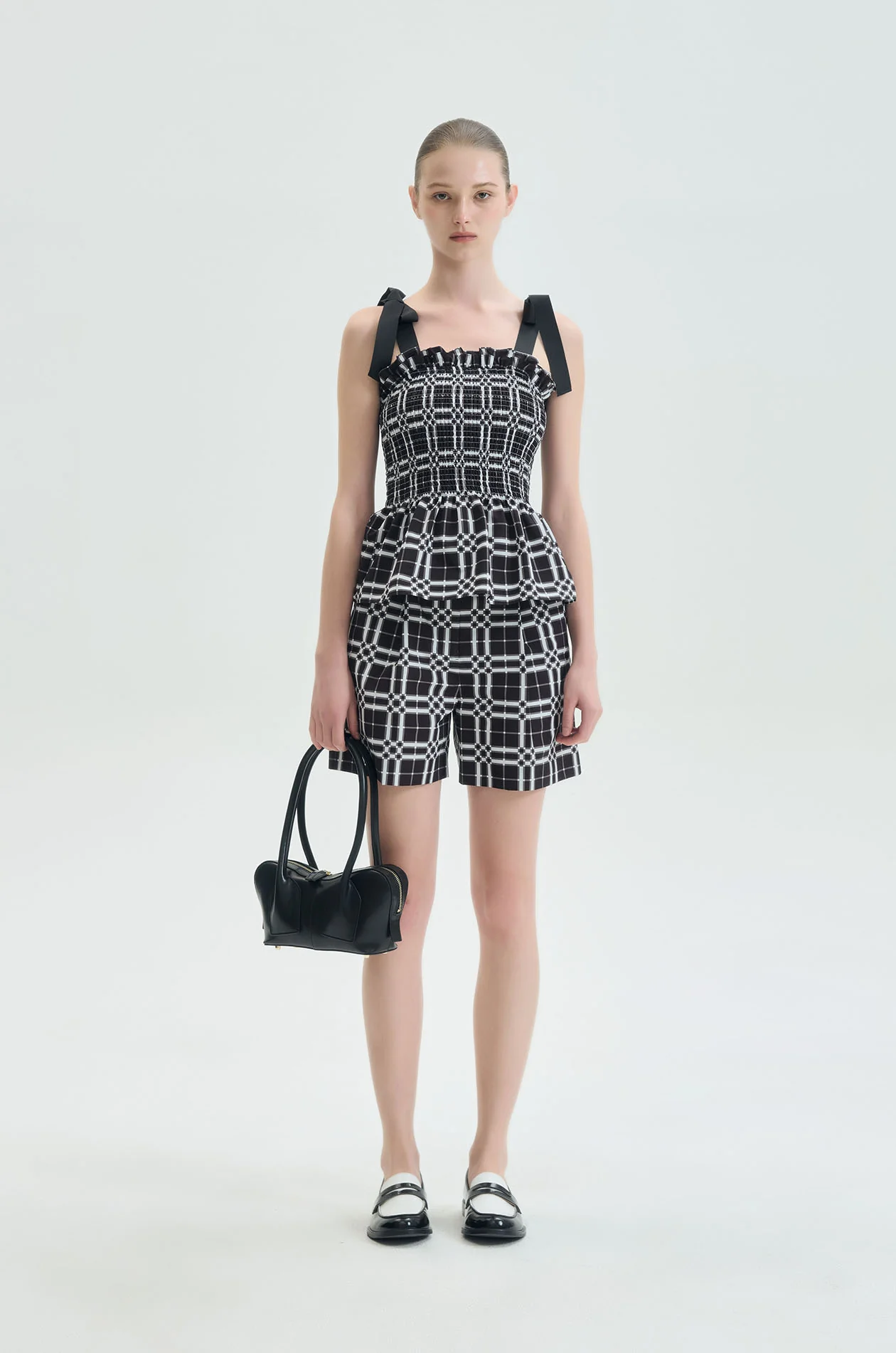 Tie-Strap Plaid Peplum Top - Image 6