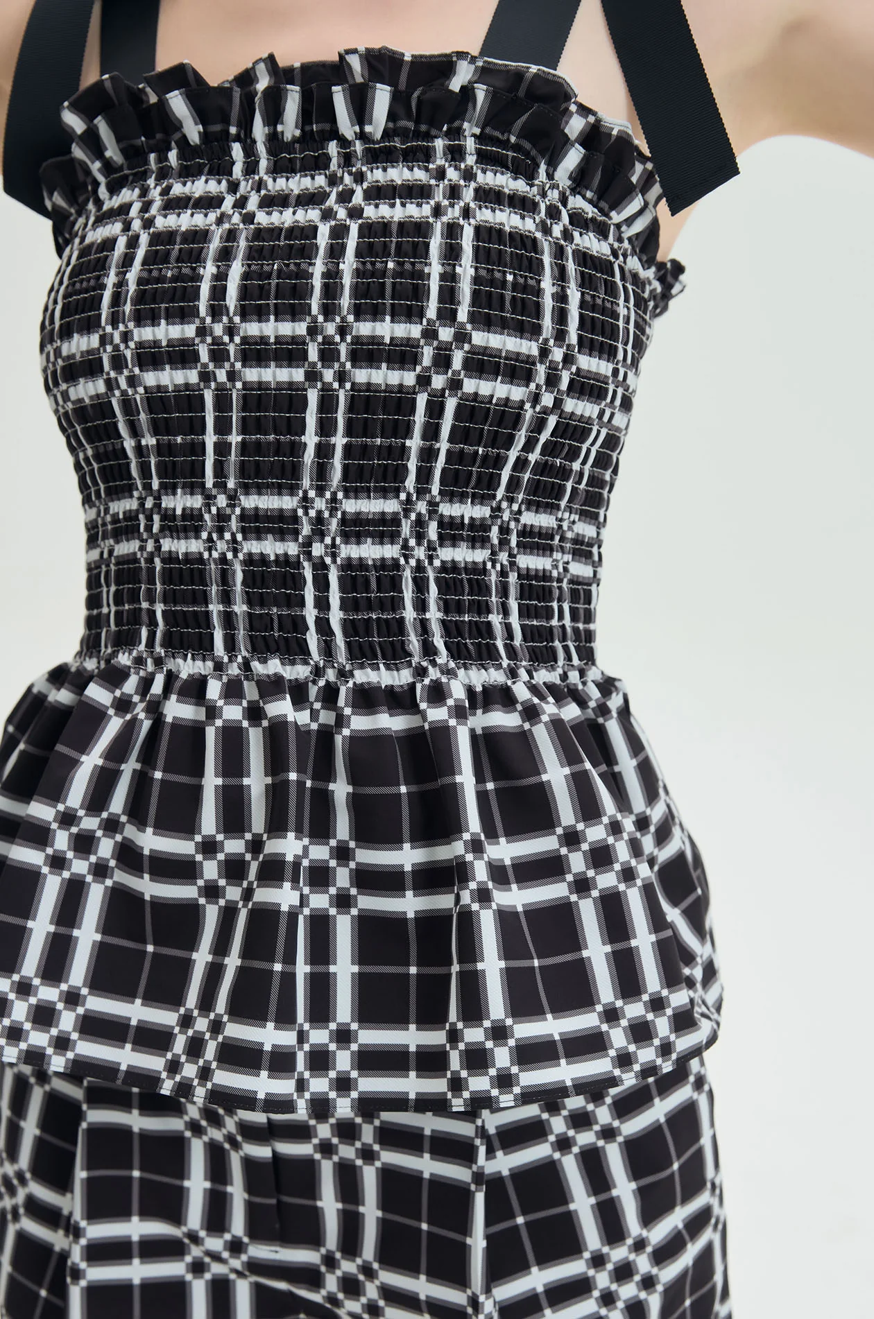 Tie-Strap Plaid Peplum Top - Image 8