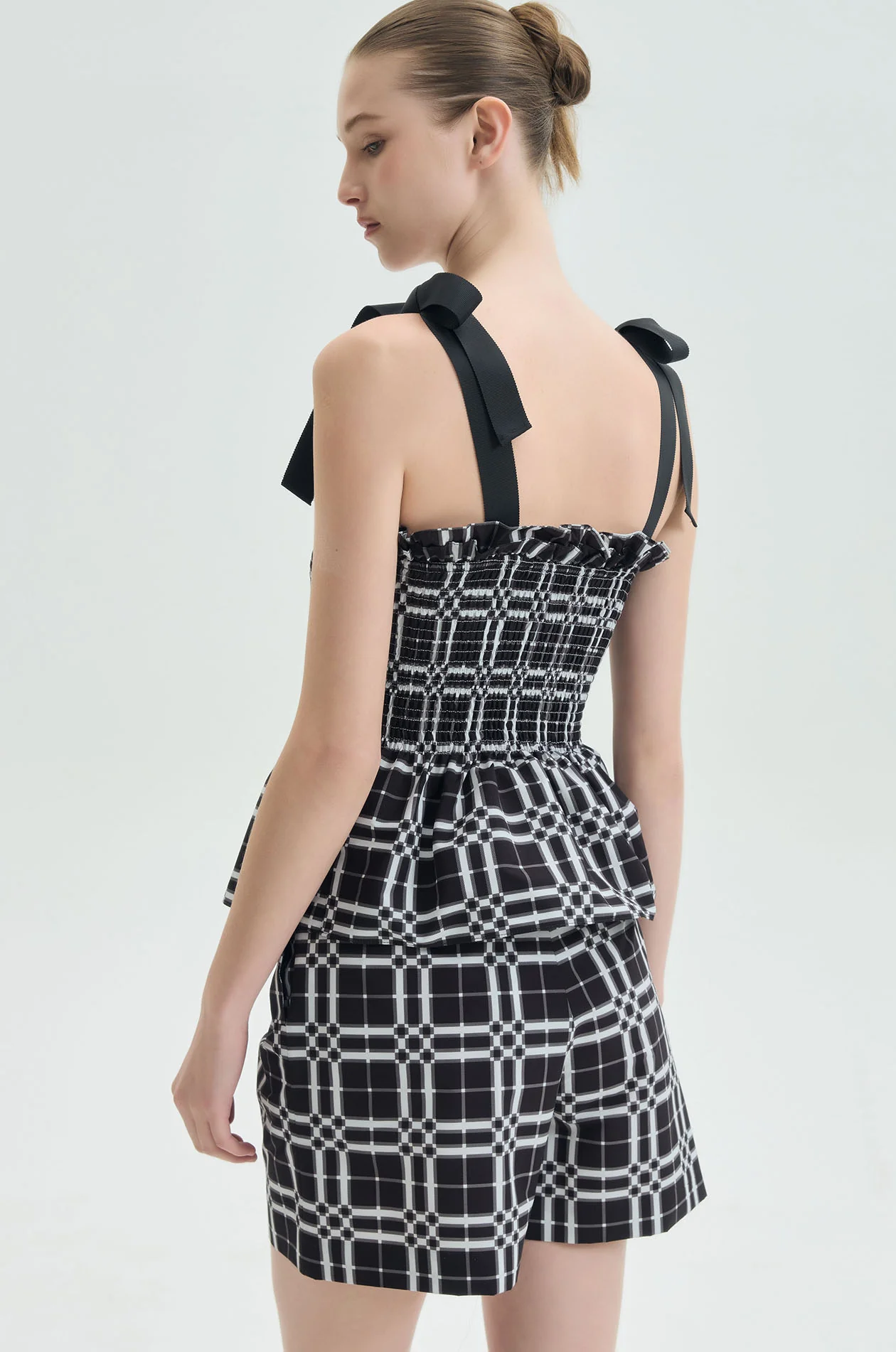 Tie-Strap Plaid Peplum Top - Image 9