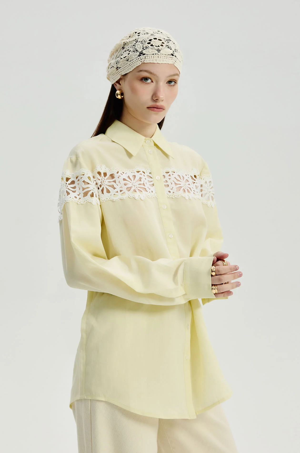Lace Trim Oversized Shirt - Image 2