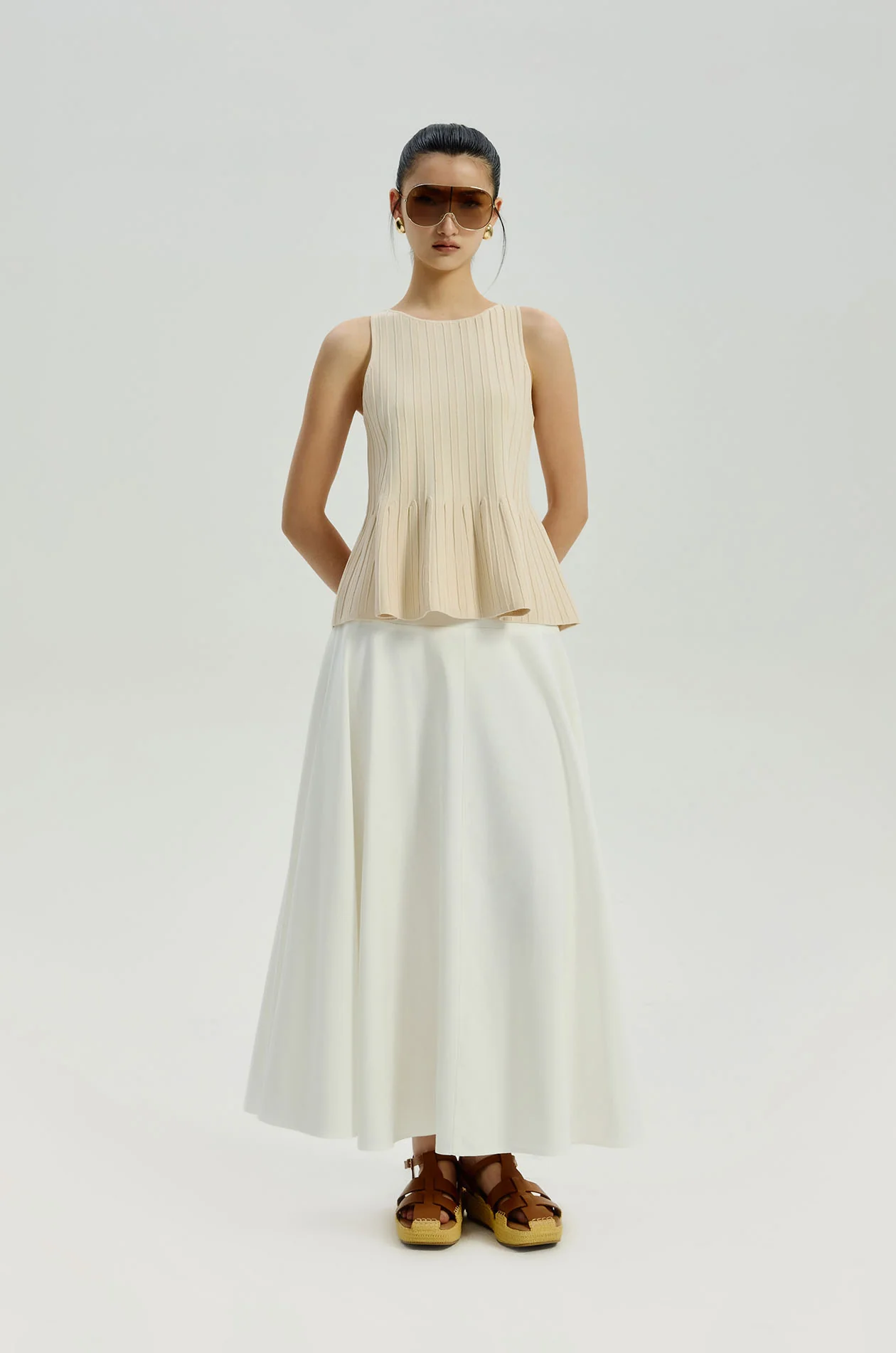 Flare Midi Skirt with Rope Belt