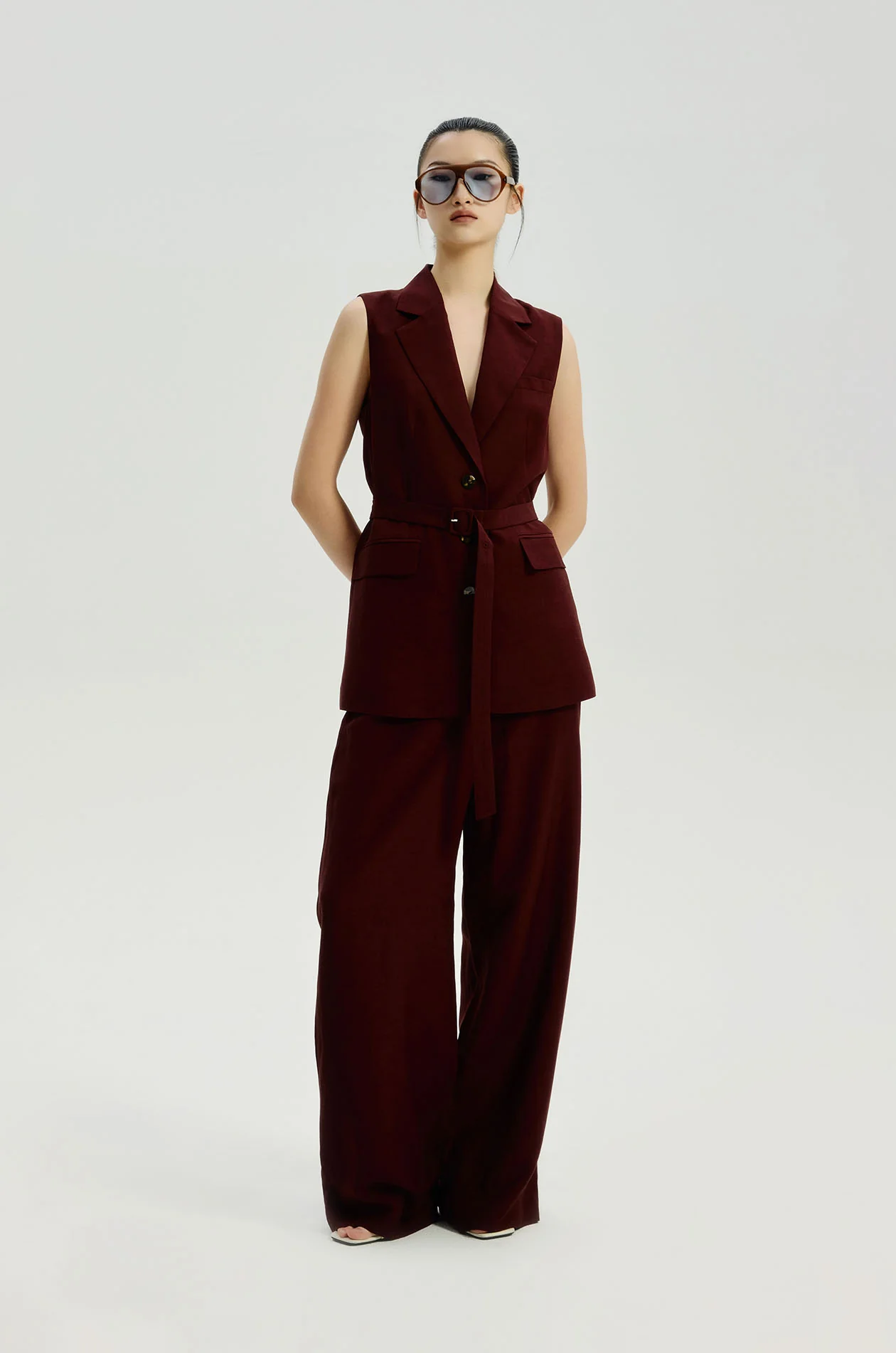 Linen-Blend Loose Straight Pants