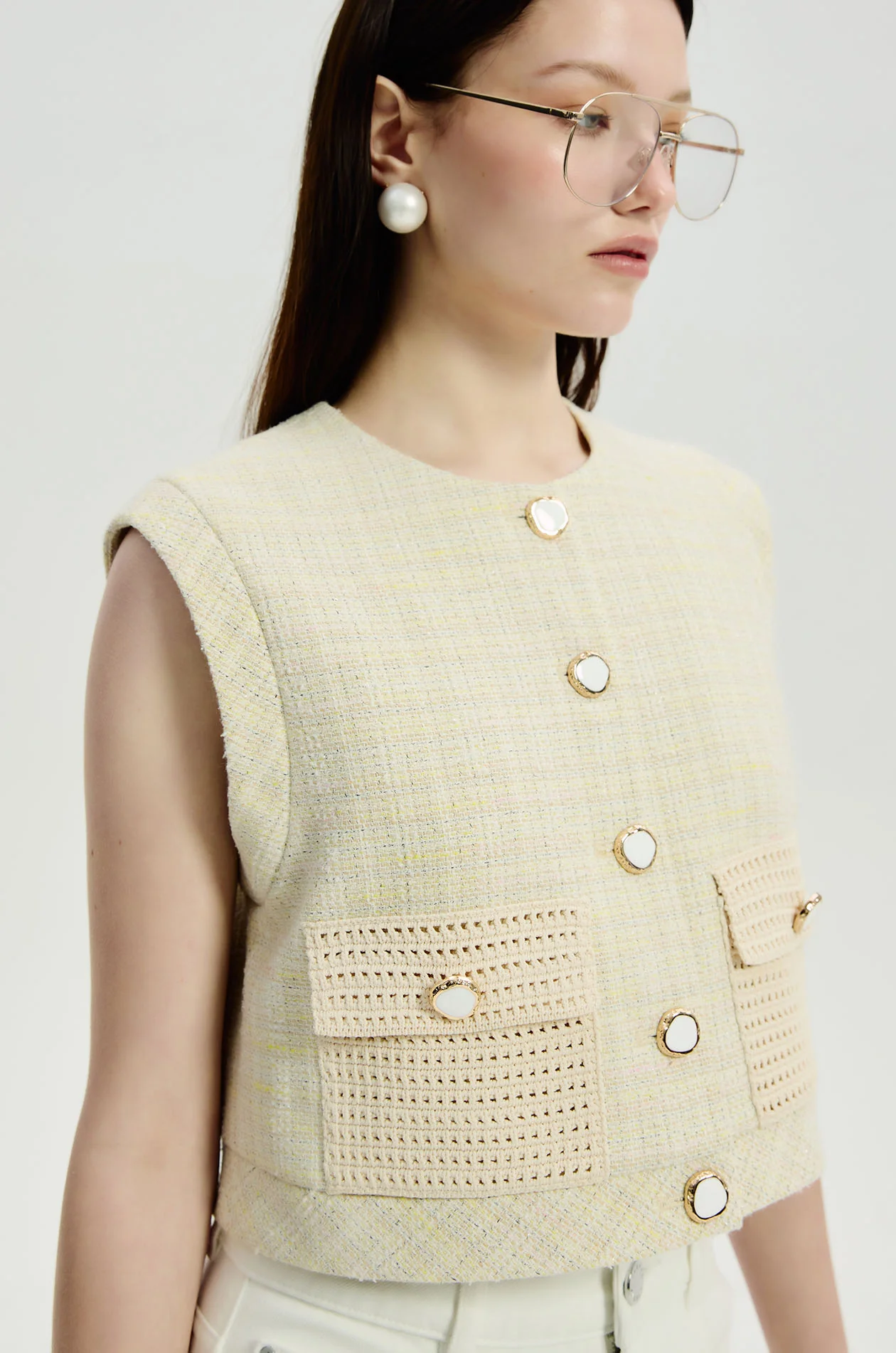Crochet Pocket Tweed Crop Top - Image 4