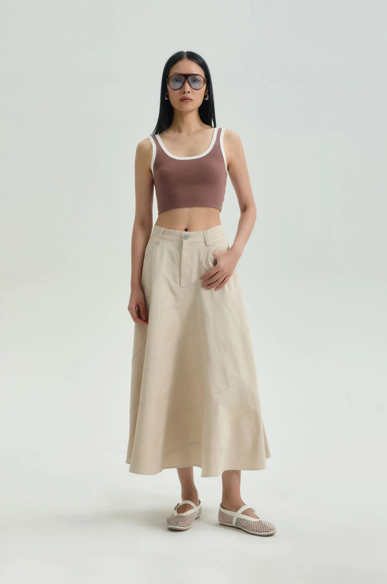 Angular Seamed Flare Skirt