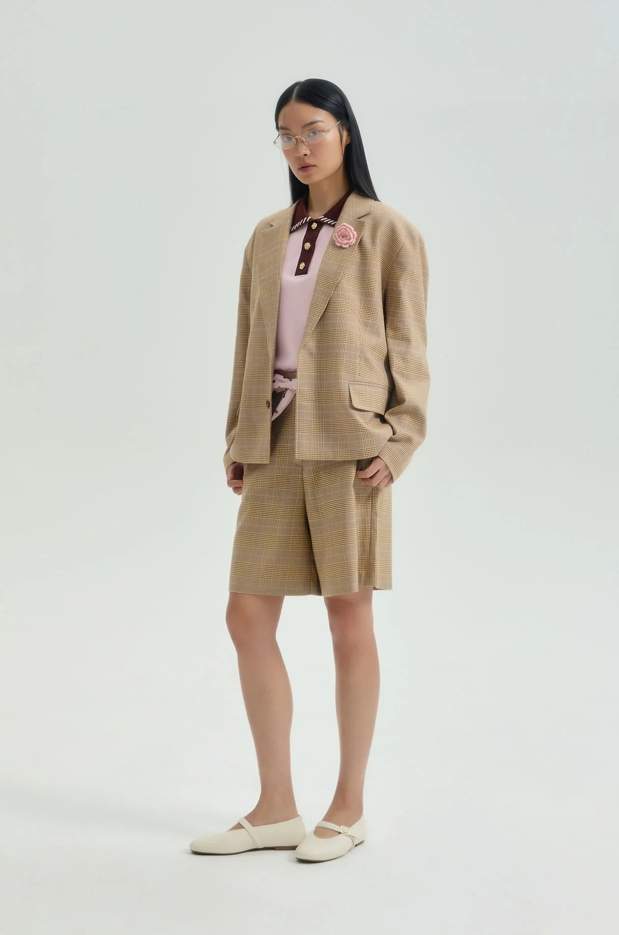 Plaid Bermuda Shorts with Dot Belt