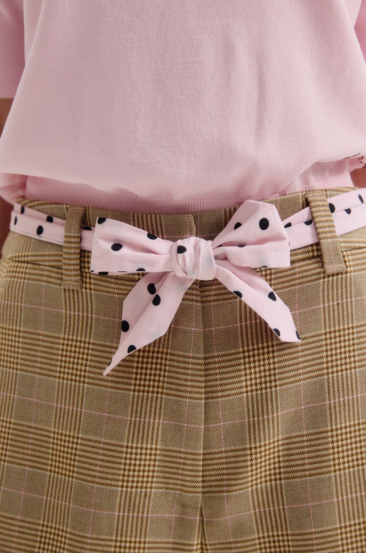 Plaid Bermuda Shorts with Dot Belt - Image 3