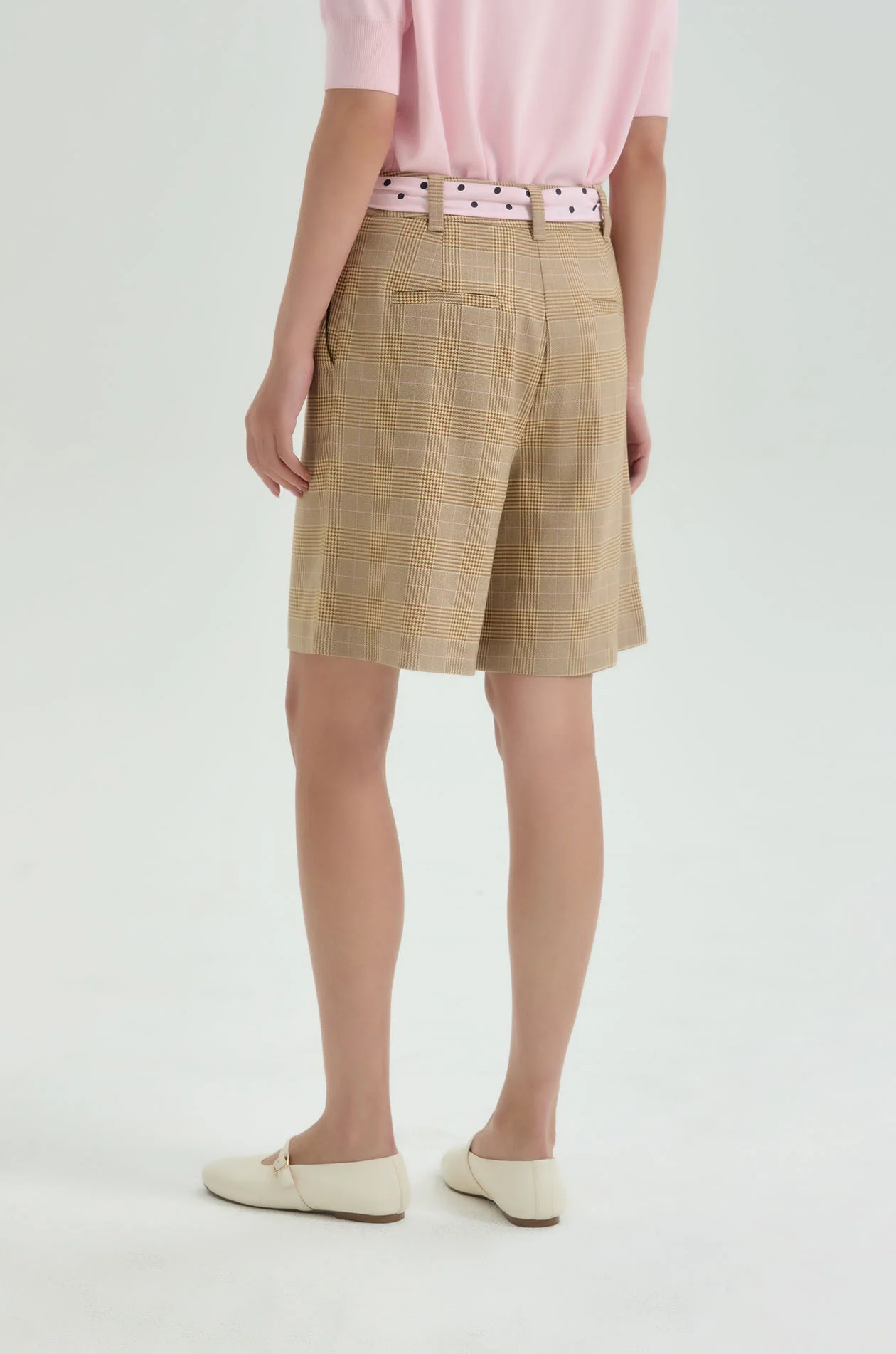 Plaid Bermuda Shorts with Dot Belt - Image 6