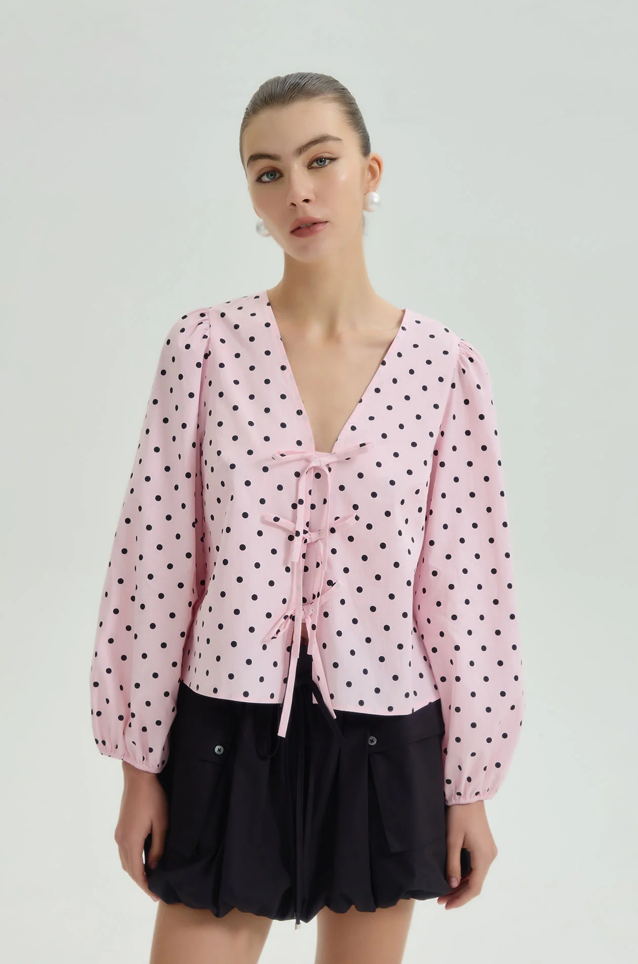 Long Sleeve Dot Blouse - Image 2