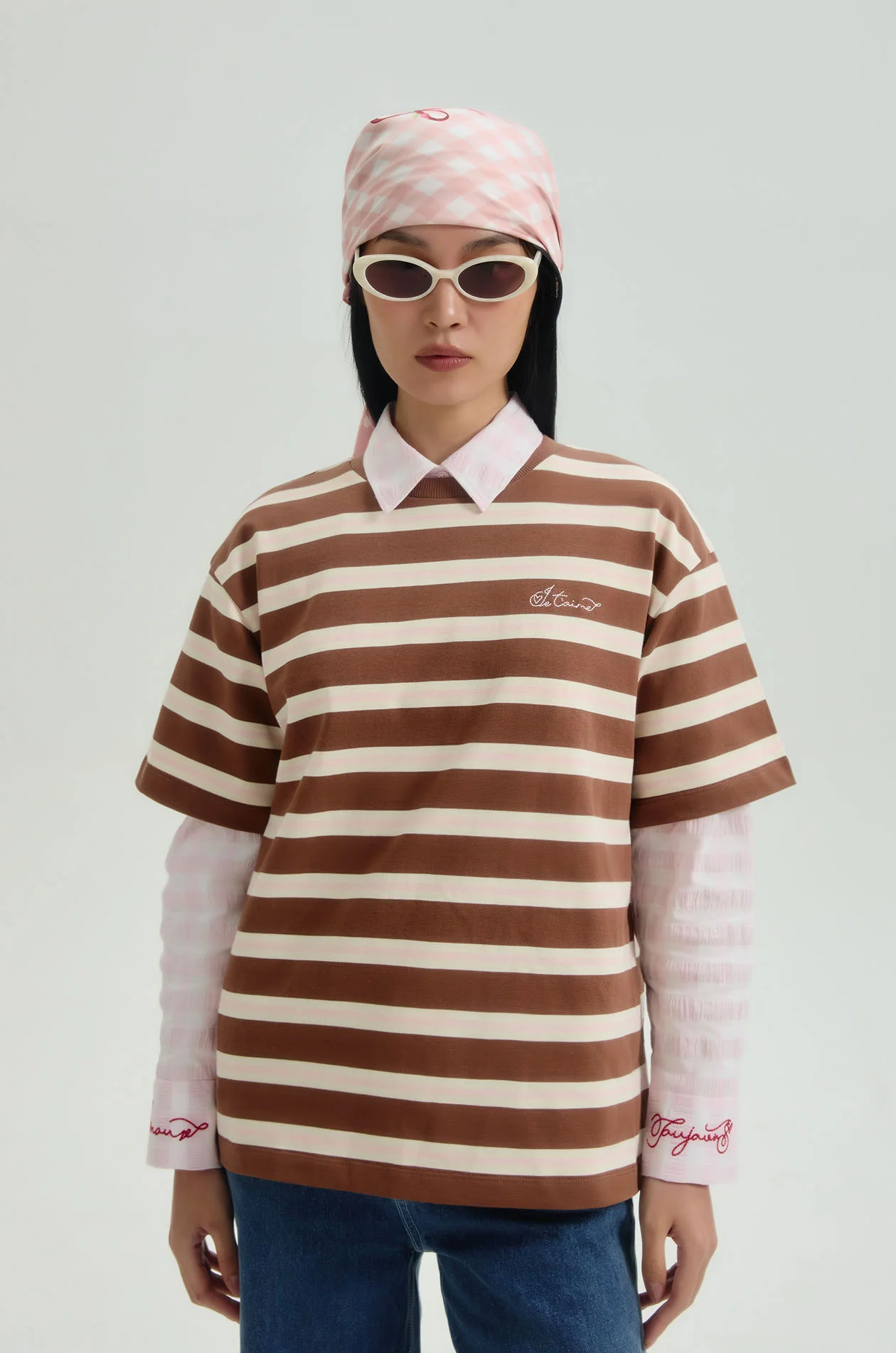 Oversized Striped T-Shirt in Brown - Image 2