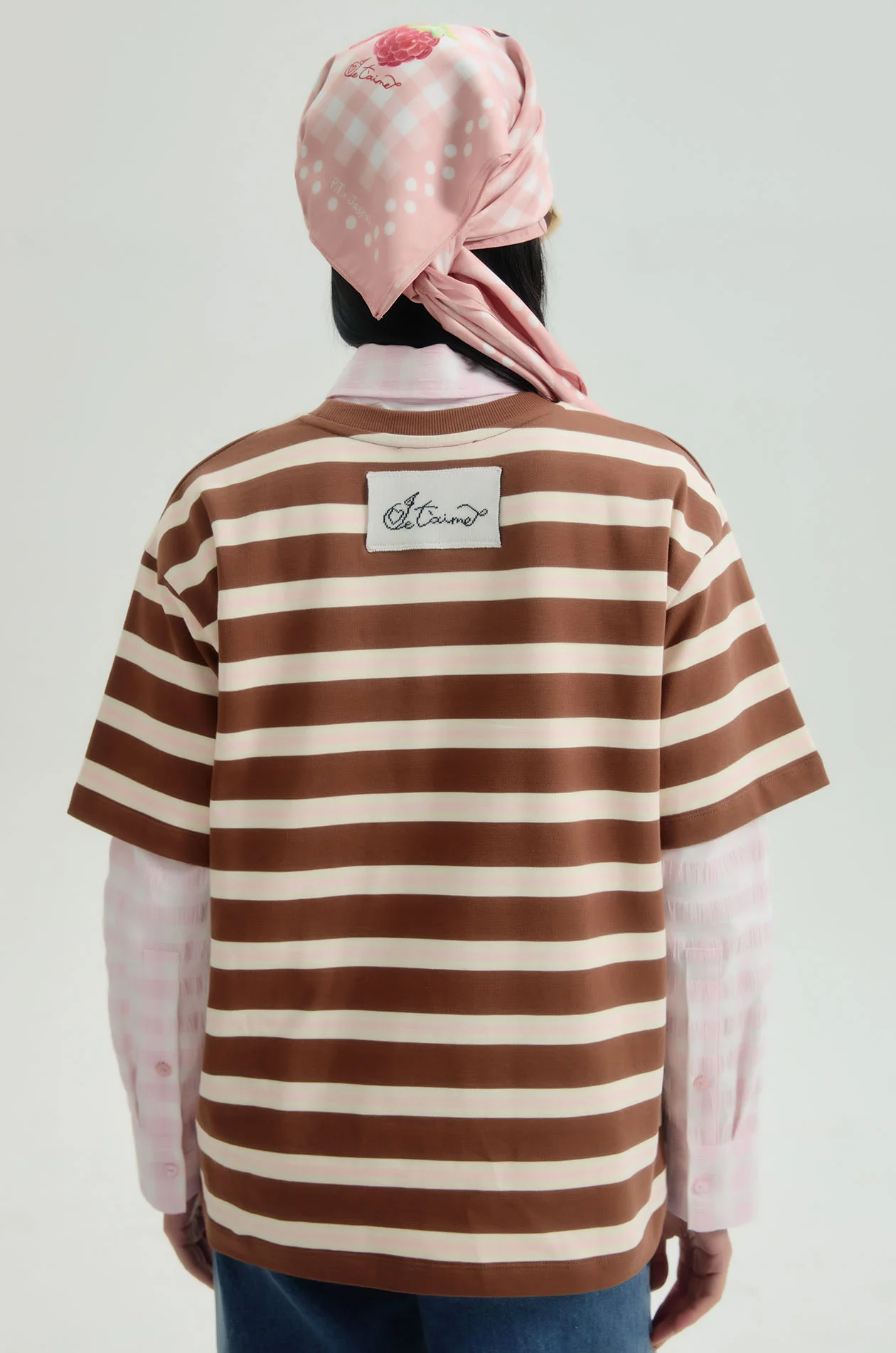 Oversized Striped T-Shirt in Brown - Image 4