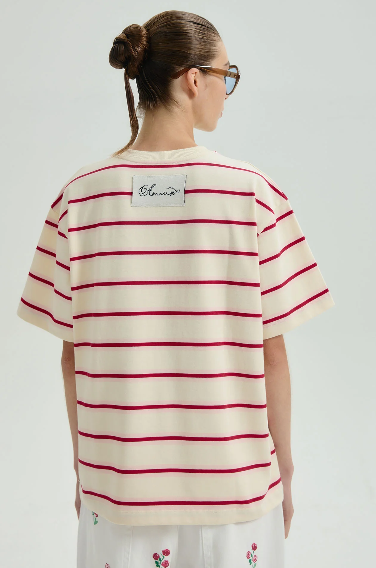 Oversized Striped T-Shirt in Cream - Image 5