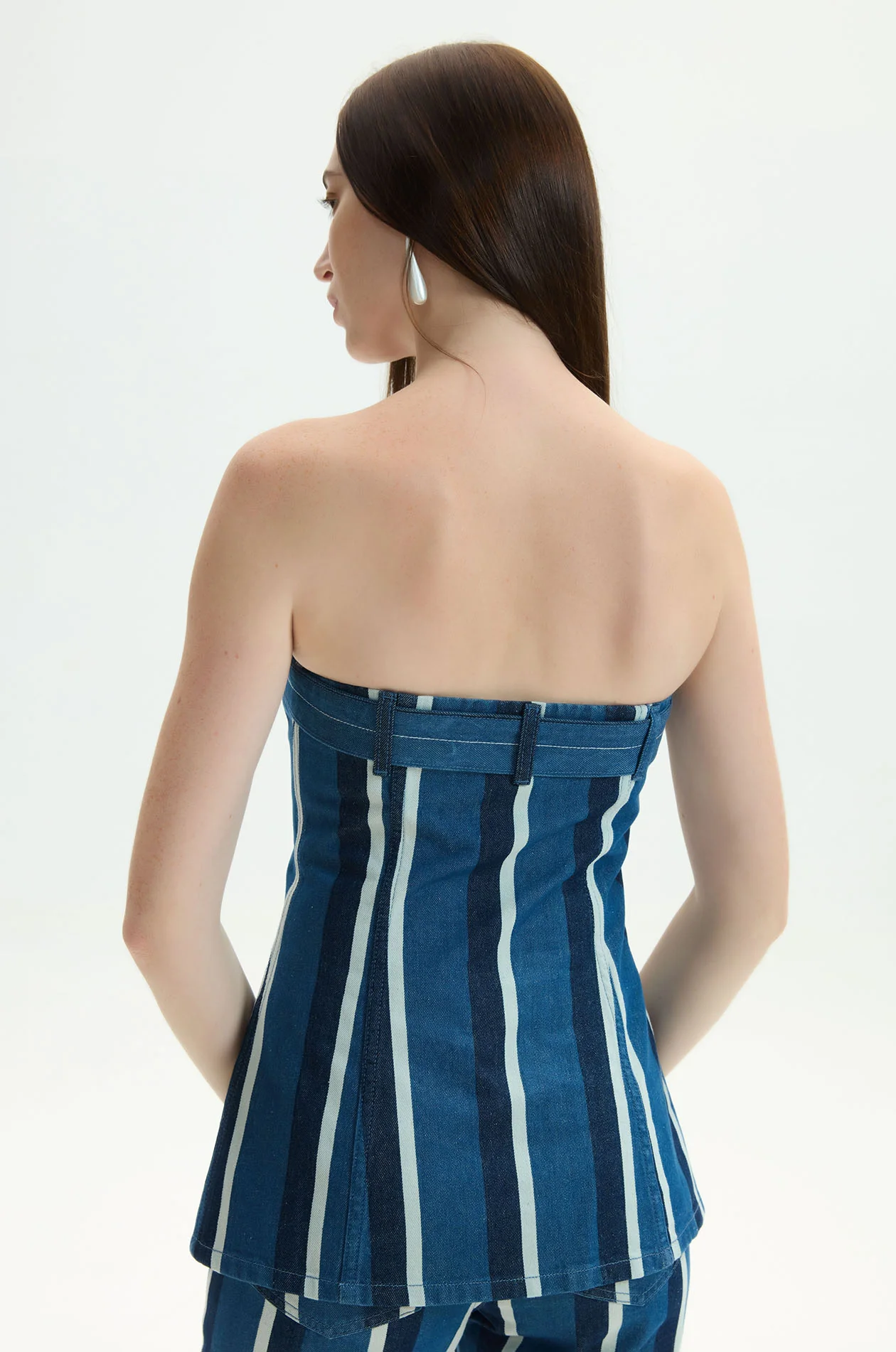 Striped Strapless Denim Top - Image 4