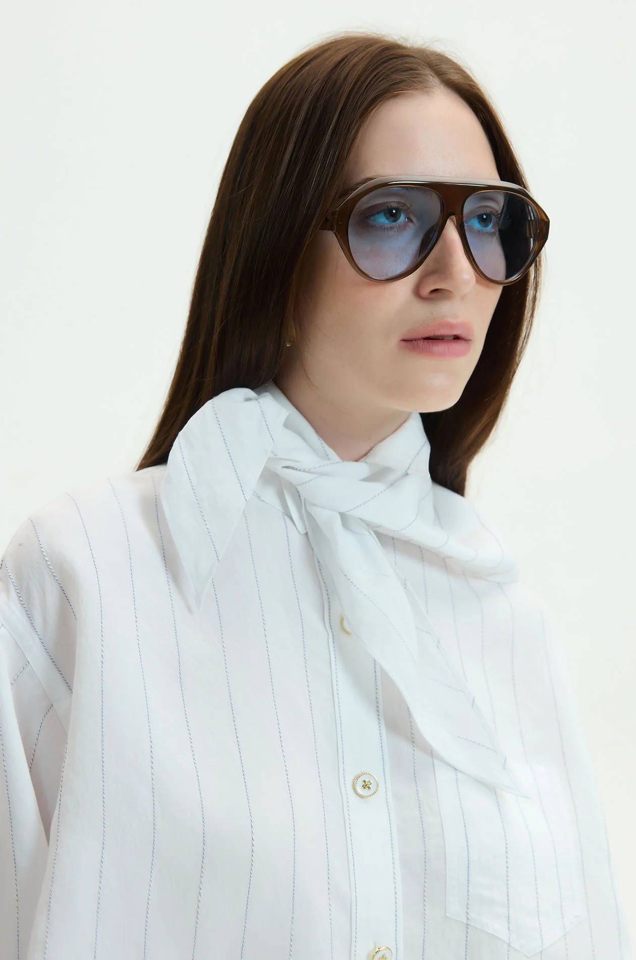 Striped Oversized Shirt with Scarf - Image 3