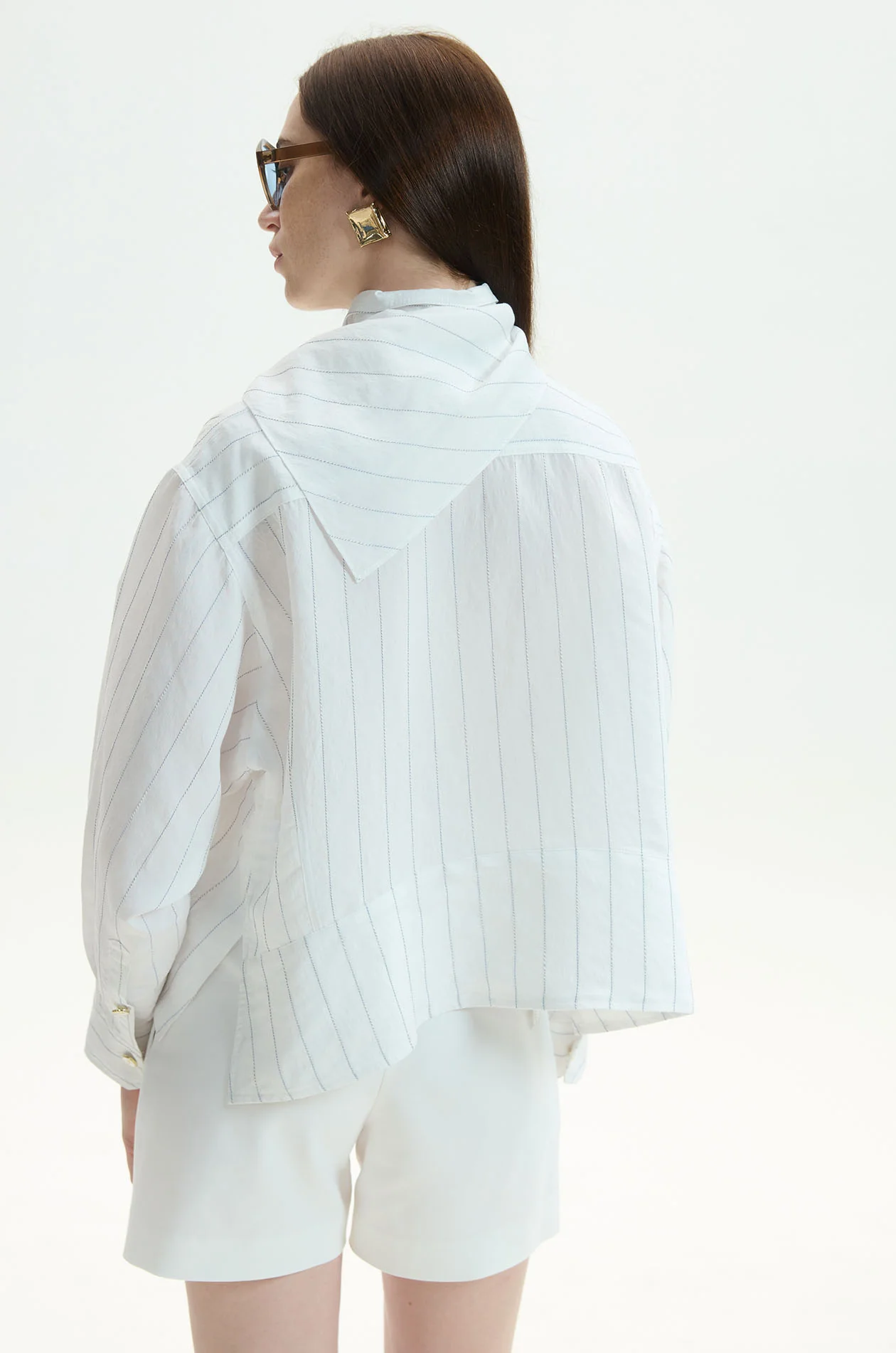 Striped Oversized Shirt with Scarf - Image 6