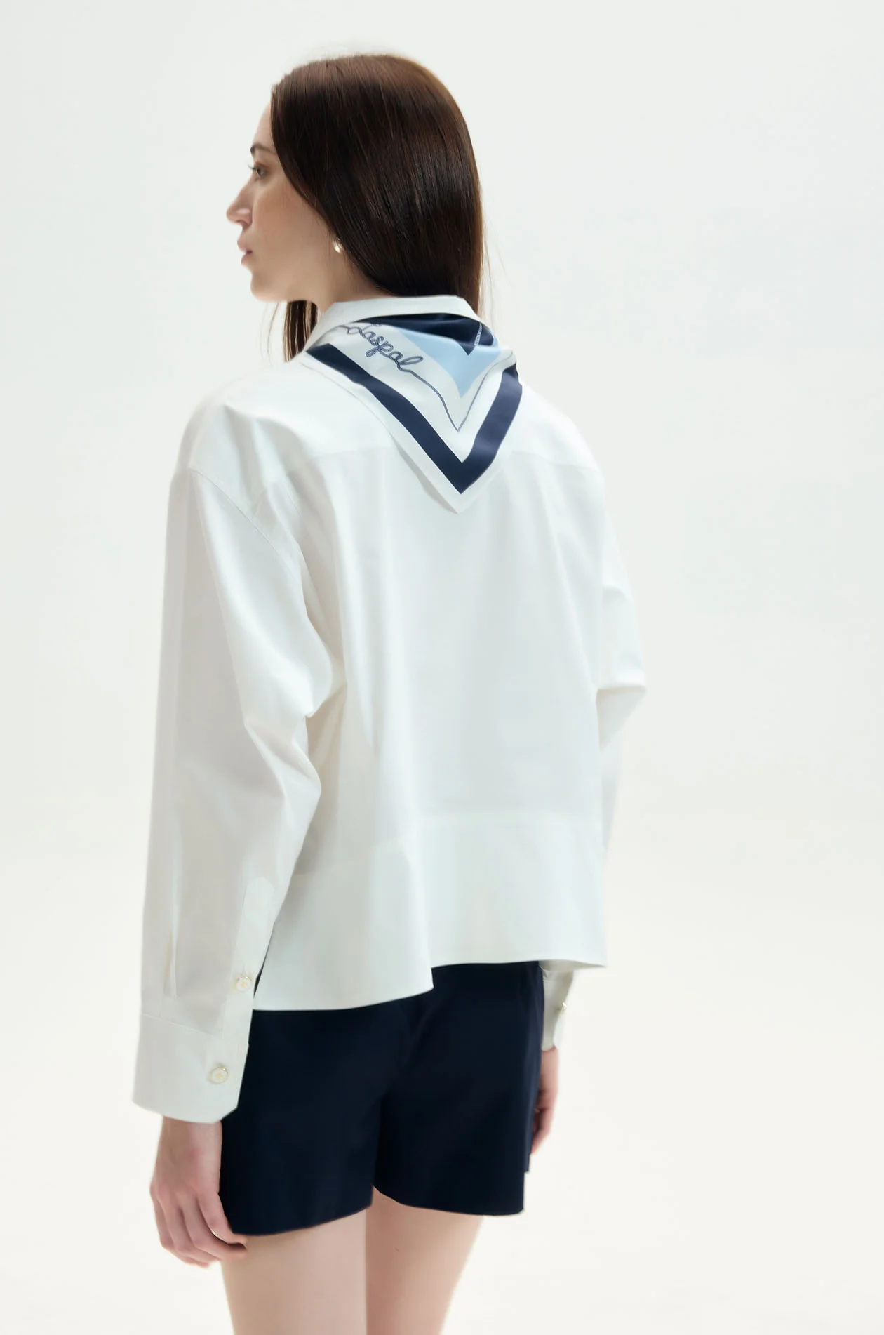 Solid Oversized Shirt with Scarf - Image 5