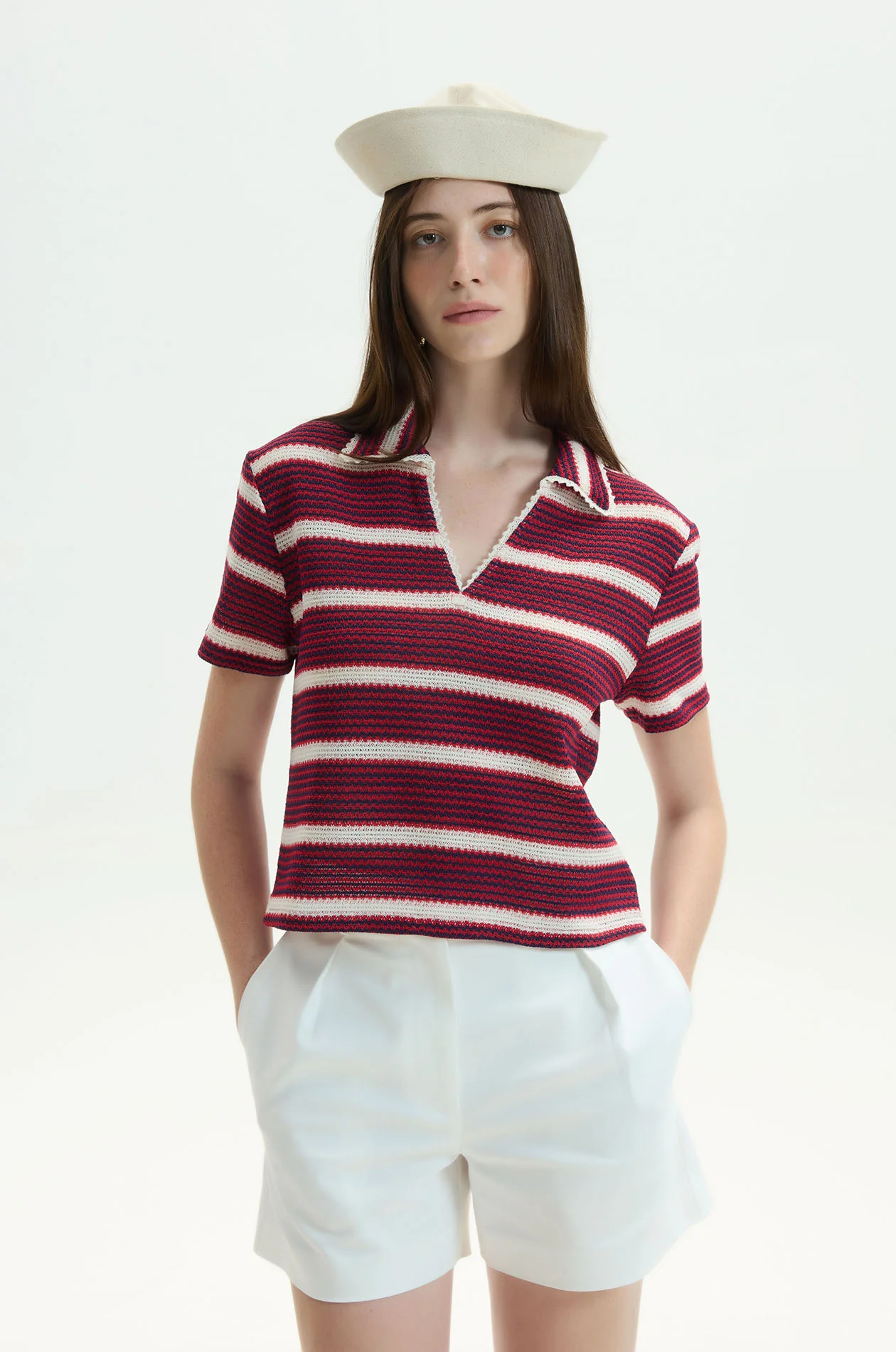 Open Collar Striped Top - Image 2