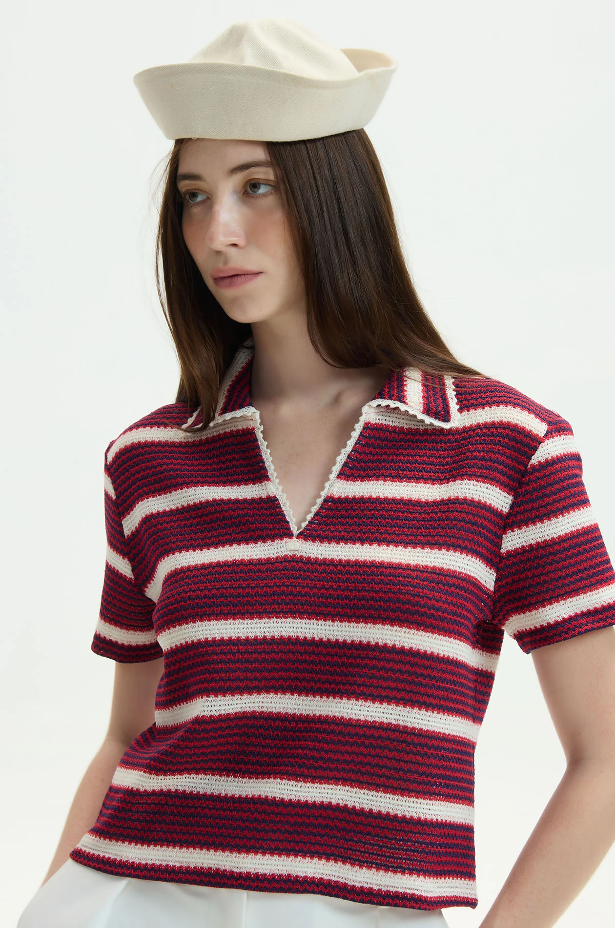 Open Collar Striped Top - Image 3