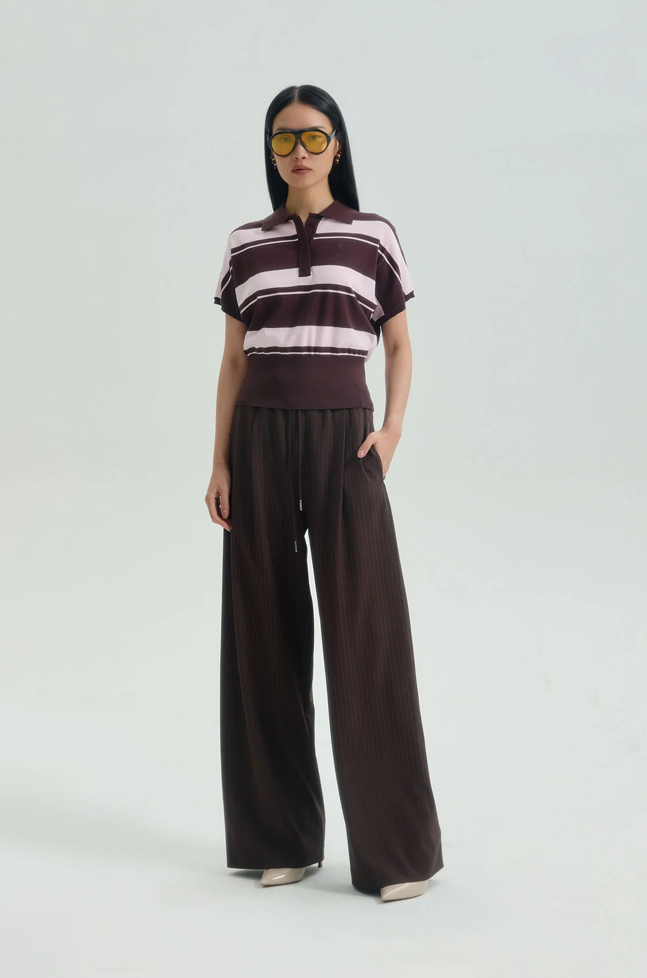 Pleated Striped Drawstring Pants